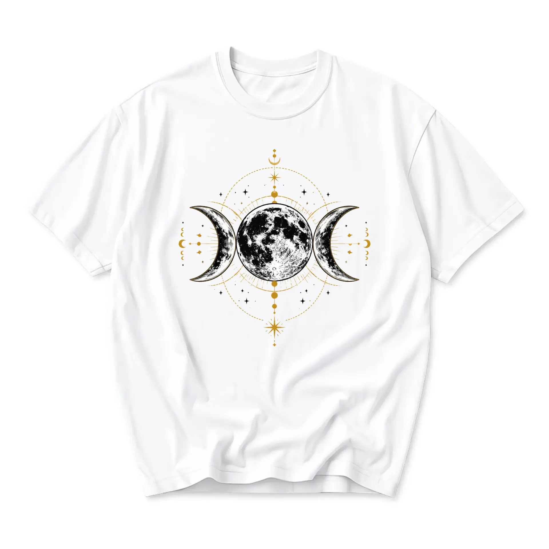 Graphic Tee Celestial Moon Phases Shirt Artistic Space Themed Unisex Crew Neck Short Sleeve Cotton Casual Apparel