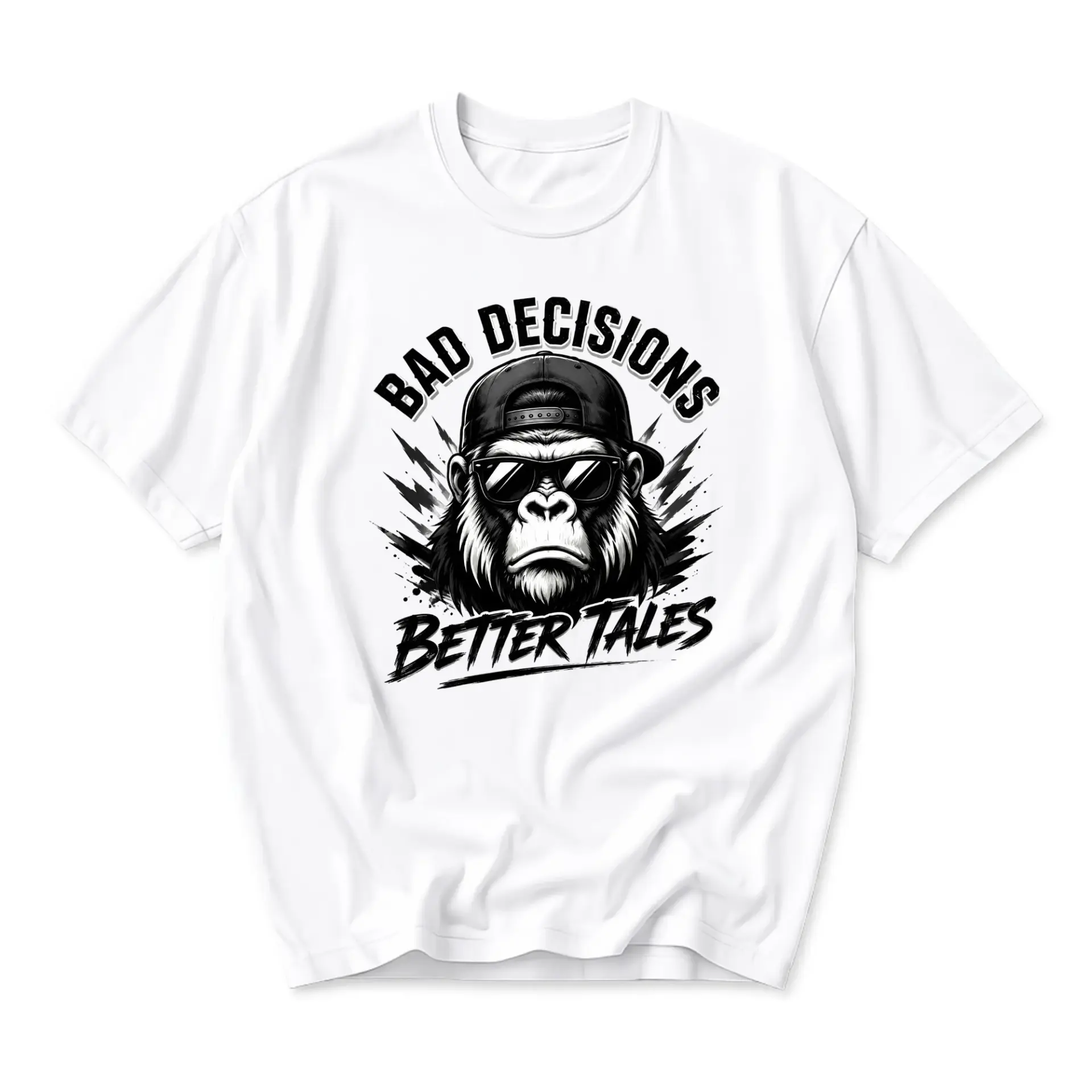 Funny Shirt Bad Decisions Better Tales Graphic Tee Unisex Casual Crew Neck Top for Men and Women Everyday Apparel