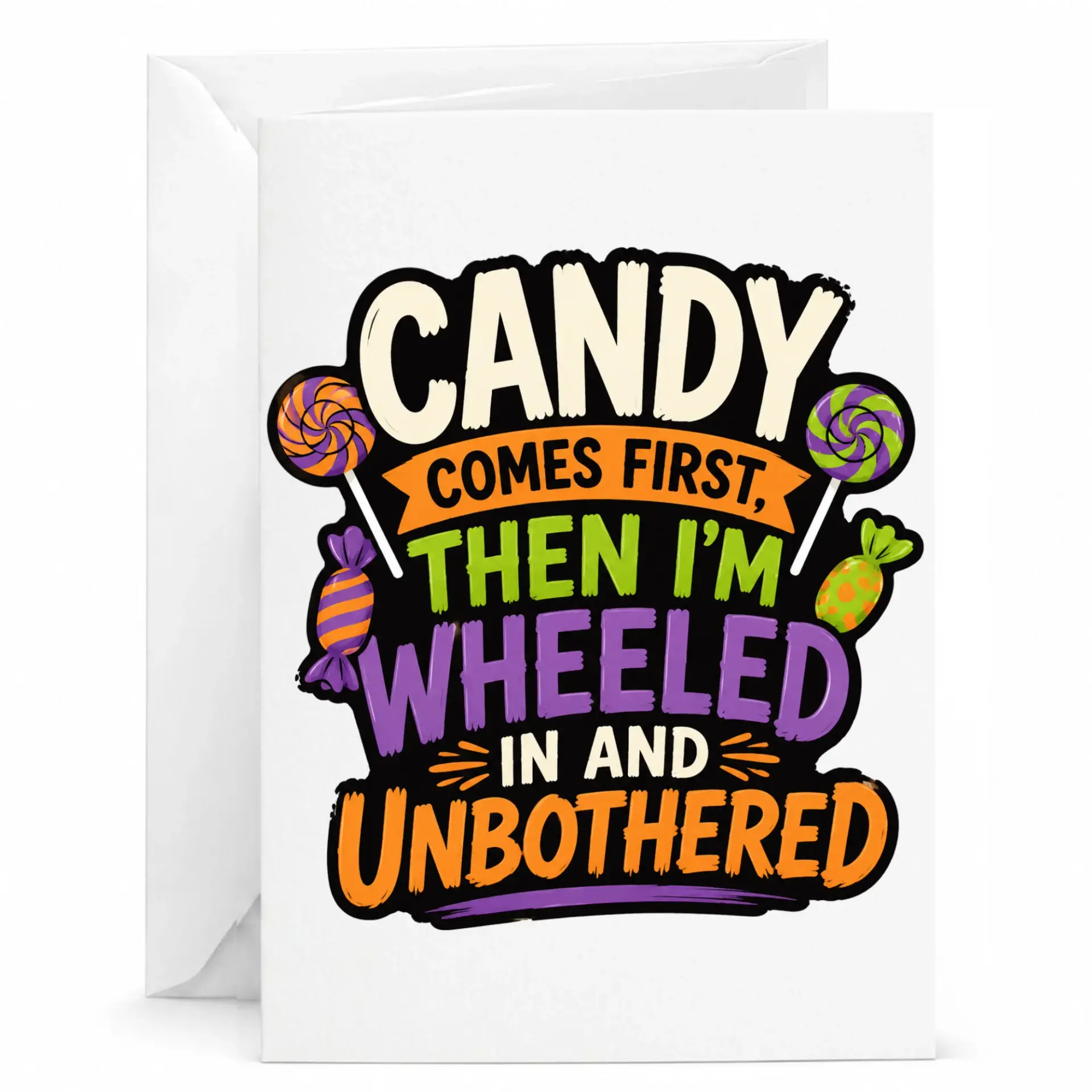 Funny Candy Greeting Card with Envelope Whimsical Treat Illustration Note for Sweets Lovers 5x7 Inches