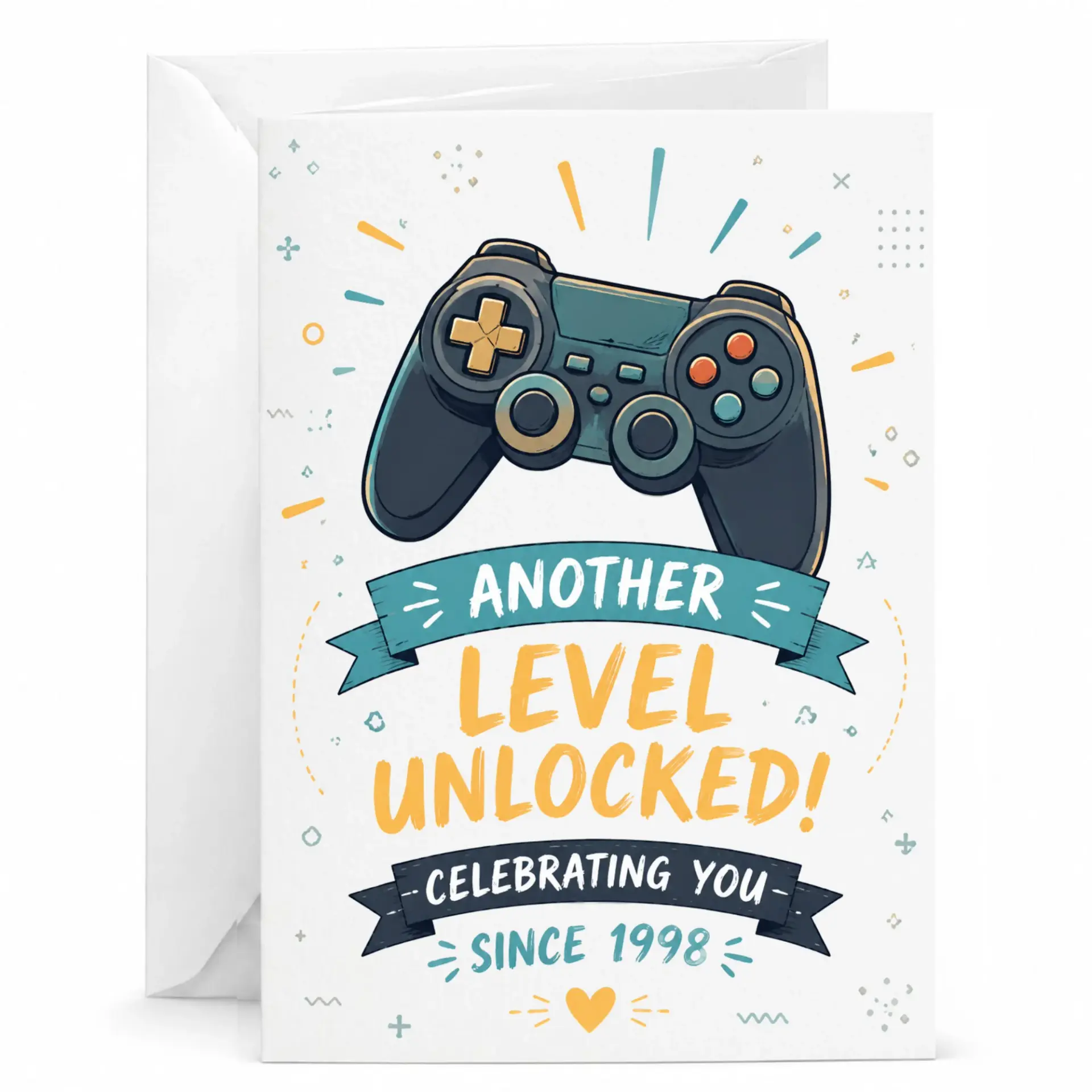 Funny Gaming Birthday Card Another Level Unlocked Celebrating You Since 1998 Greeting Card for Gamer Video Game Fan