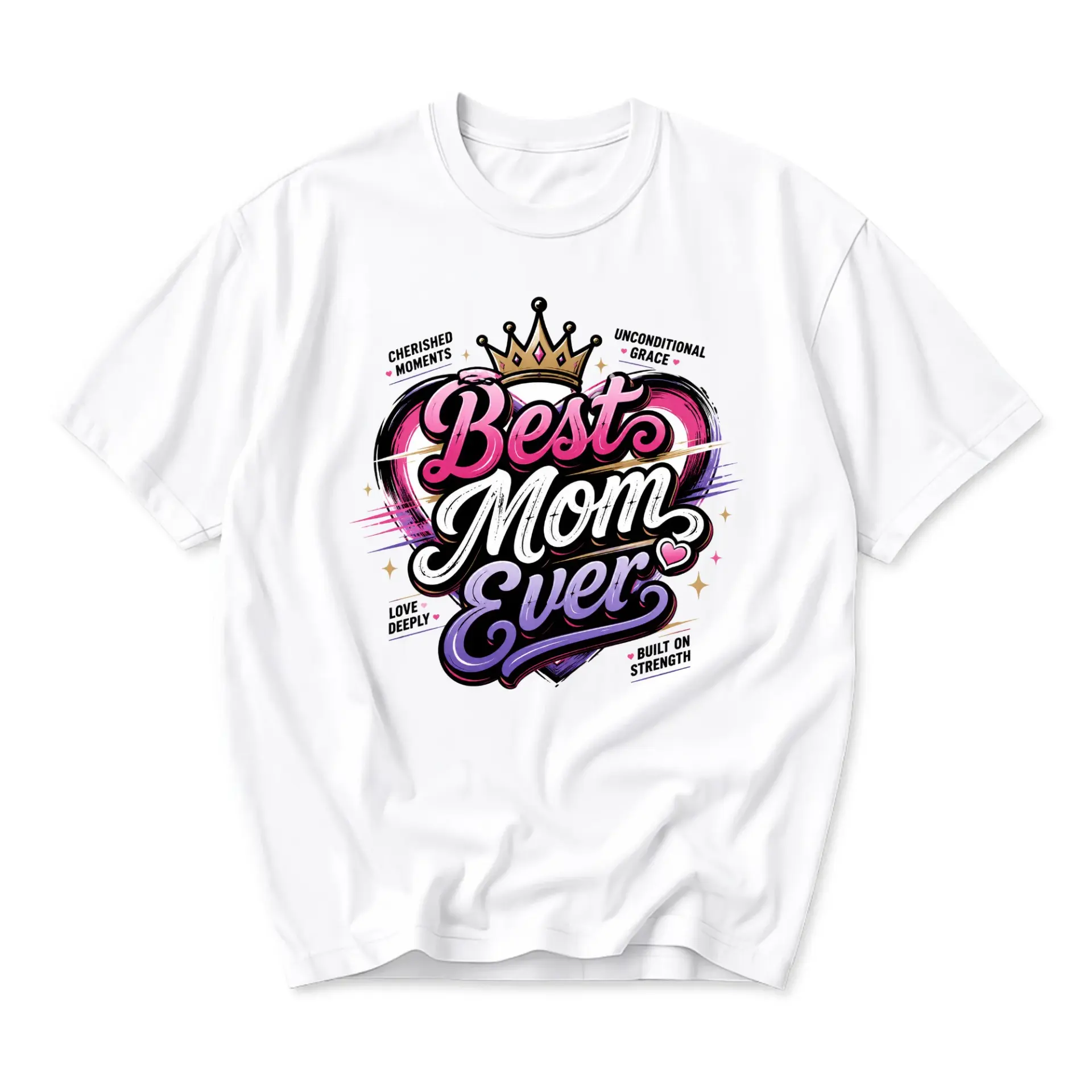 Graphic Tee Best Mom Ever Heart Crown Design Unisex Crew Neck Soft Cotton Casual Everyday Comfort Short Sleeve Shirt