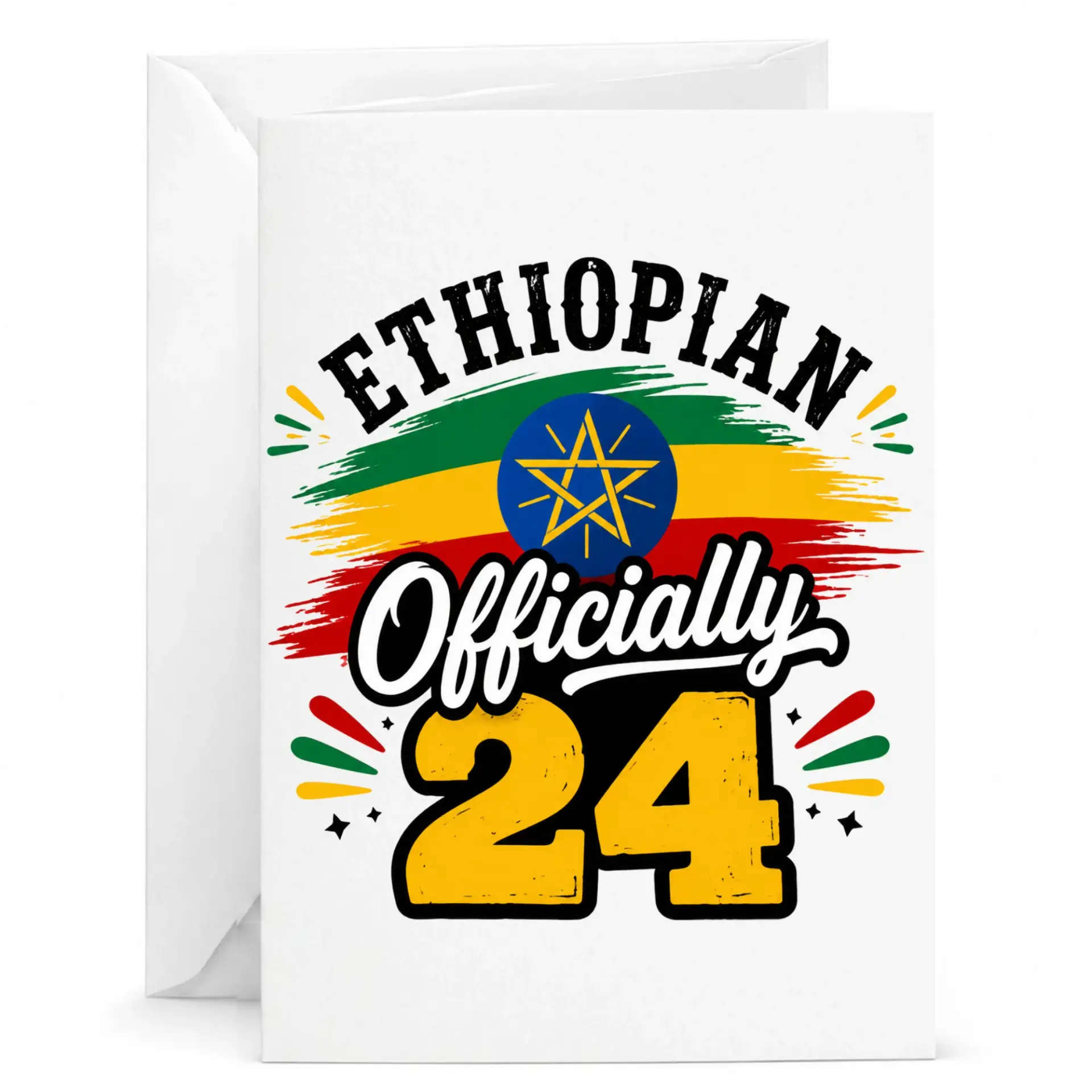 Birthday Card Ethiopian Officially 24 Graphic Greeting Card for Milestone Twenty Fourth Birthday Celebration