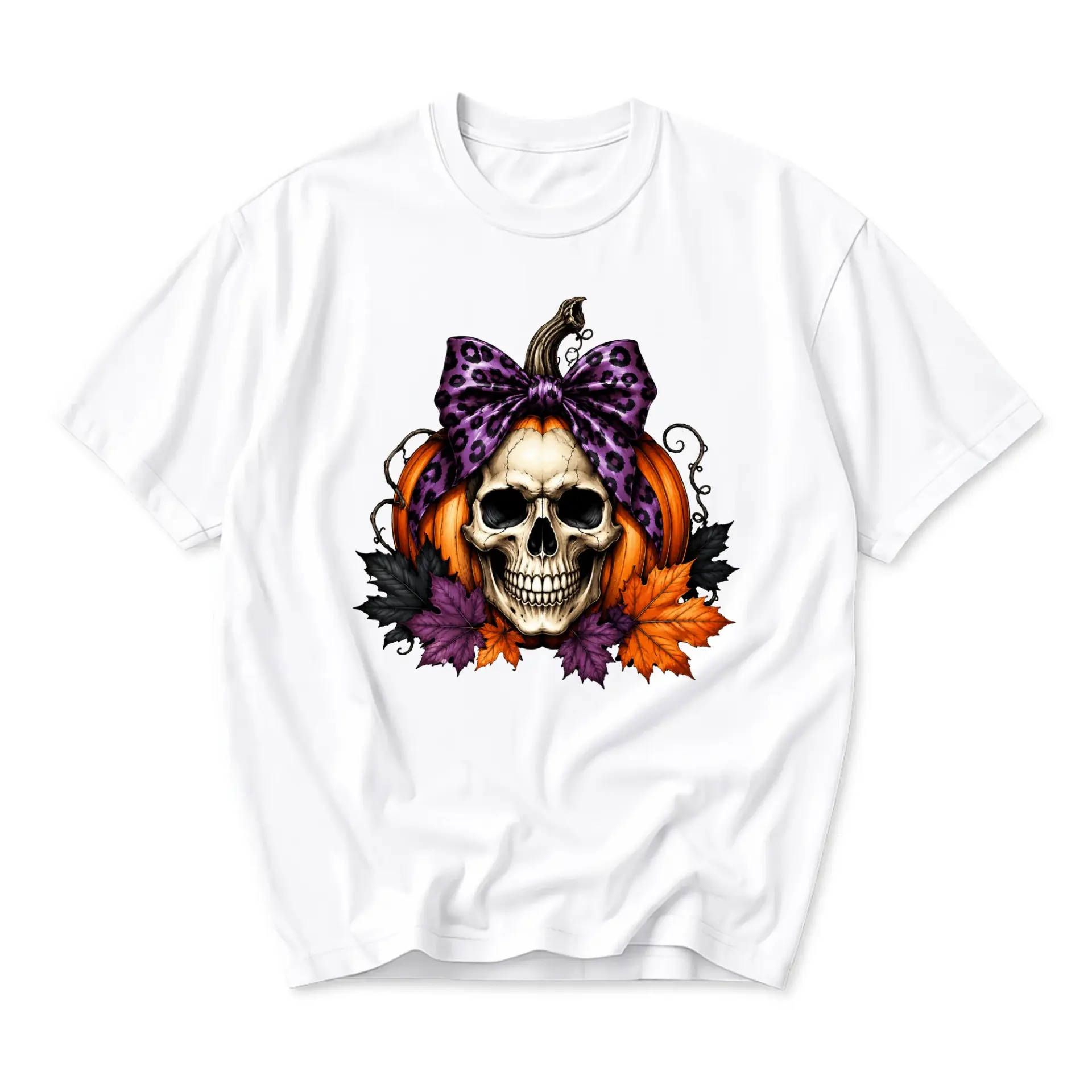 Graphic Tee Skull Pumpkin Leopard Bow Unisex Crew Neck T-Shirt Short Sleeve Autumn Fall Season Casual Everyday Apparel