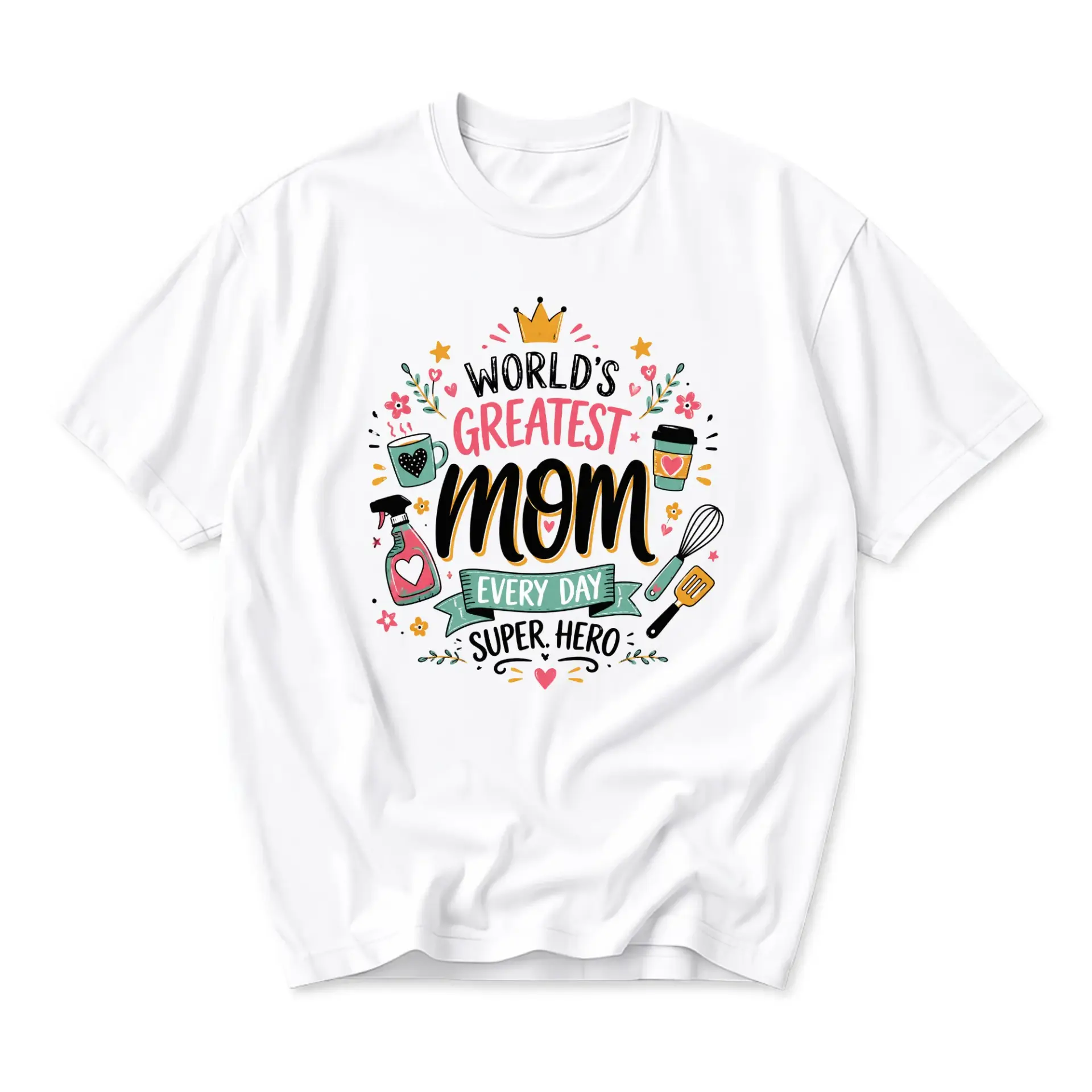 Graphic Tee World's Greatest Mom Every Day Super Hero Unisex Casual Crew Neck T-Shirt Soft Cotton Blend Apparel