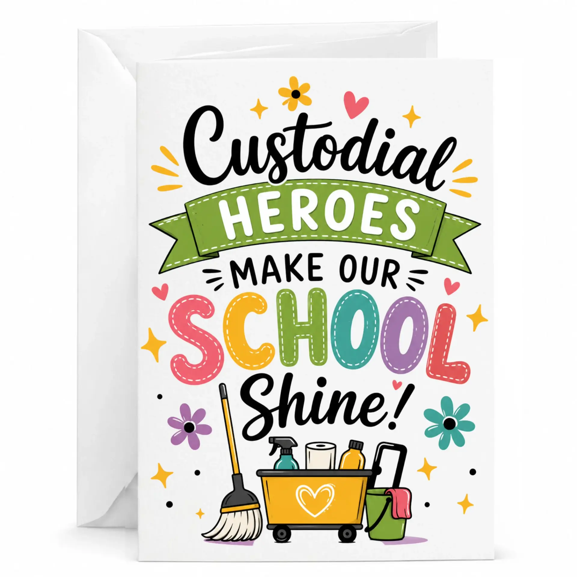 Funny Appreciation Greeting Card Custodial Make Our School Design with Envelope for Staff Recognition