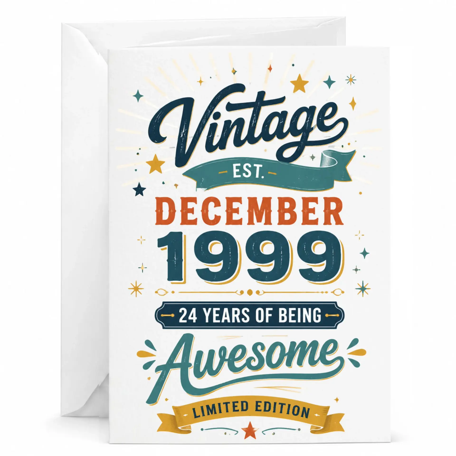 Birthday Card Vintage Est December 1999 24 Years of Being Awesome Limited Edition Greeting Card for Milestone Birthday