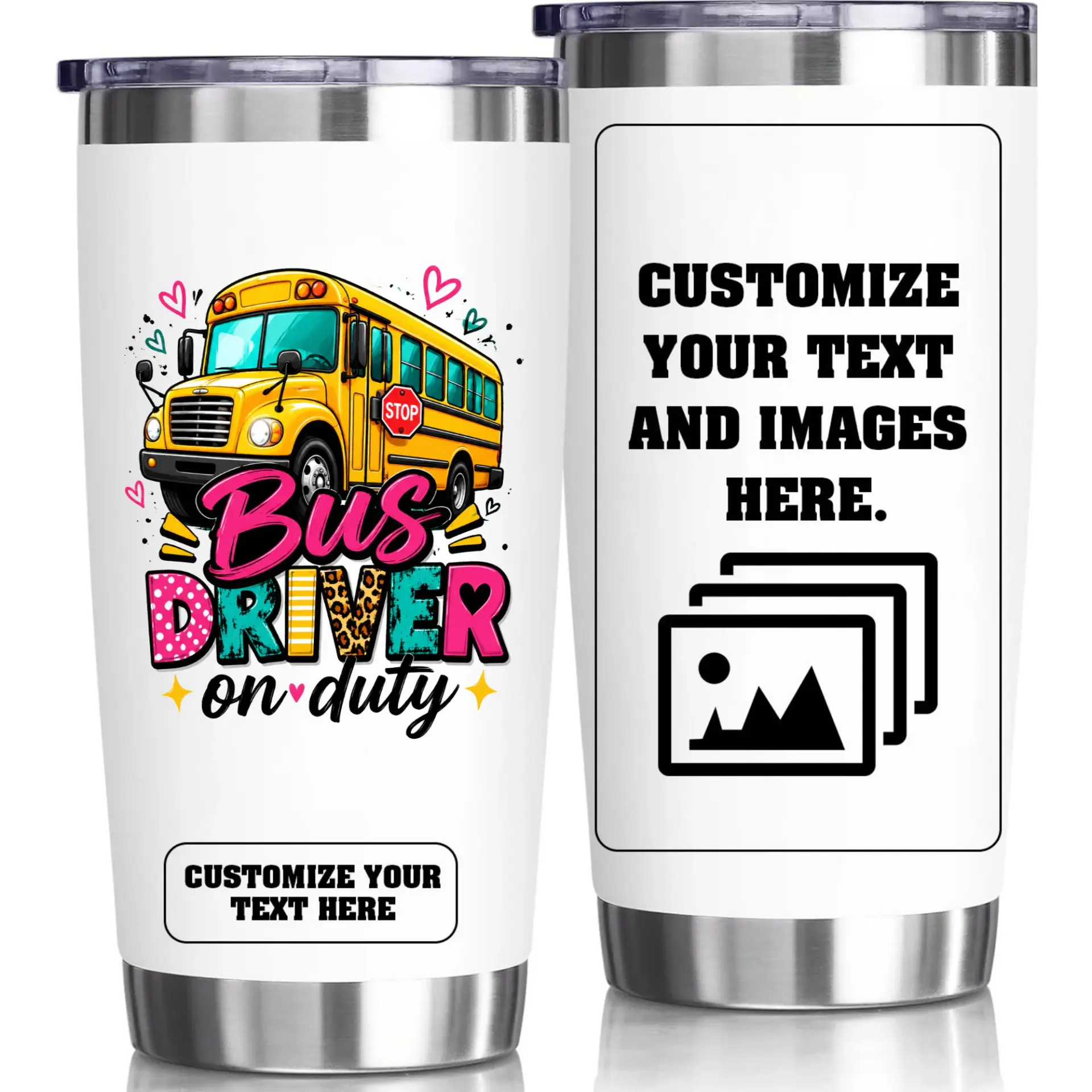 Stainless Steel Tumbler Bus Driver on Duty Travel Cup 20oz Insulated Mug for Hot and Cold Beverages for Daily Commute