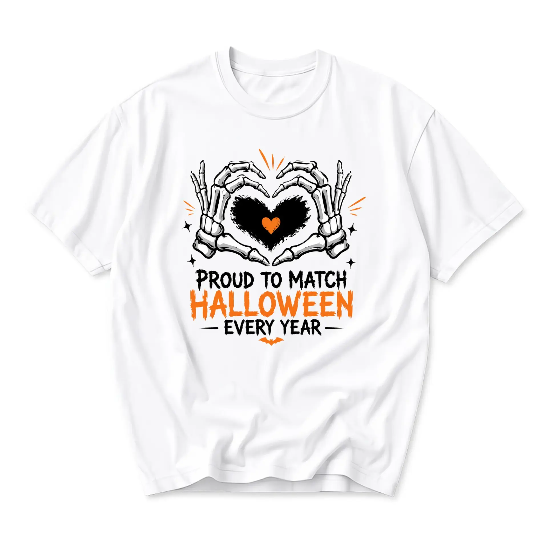 Graphic Tee Proud to Match Halloween Every Year Skeleton Hand Heart Print Unisex Crew Neck Casual Cotton T-Shirt