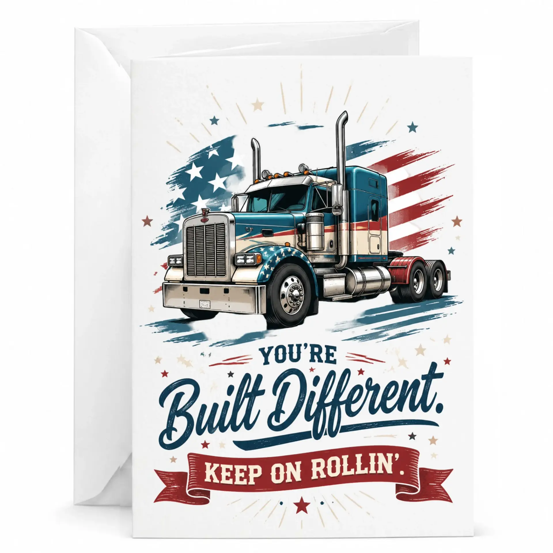 Greeting Card Built Different Semi Truck Illustration Funny Encouragement Card for Drivers and Enthusiasts