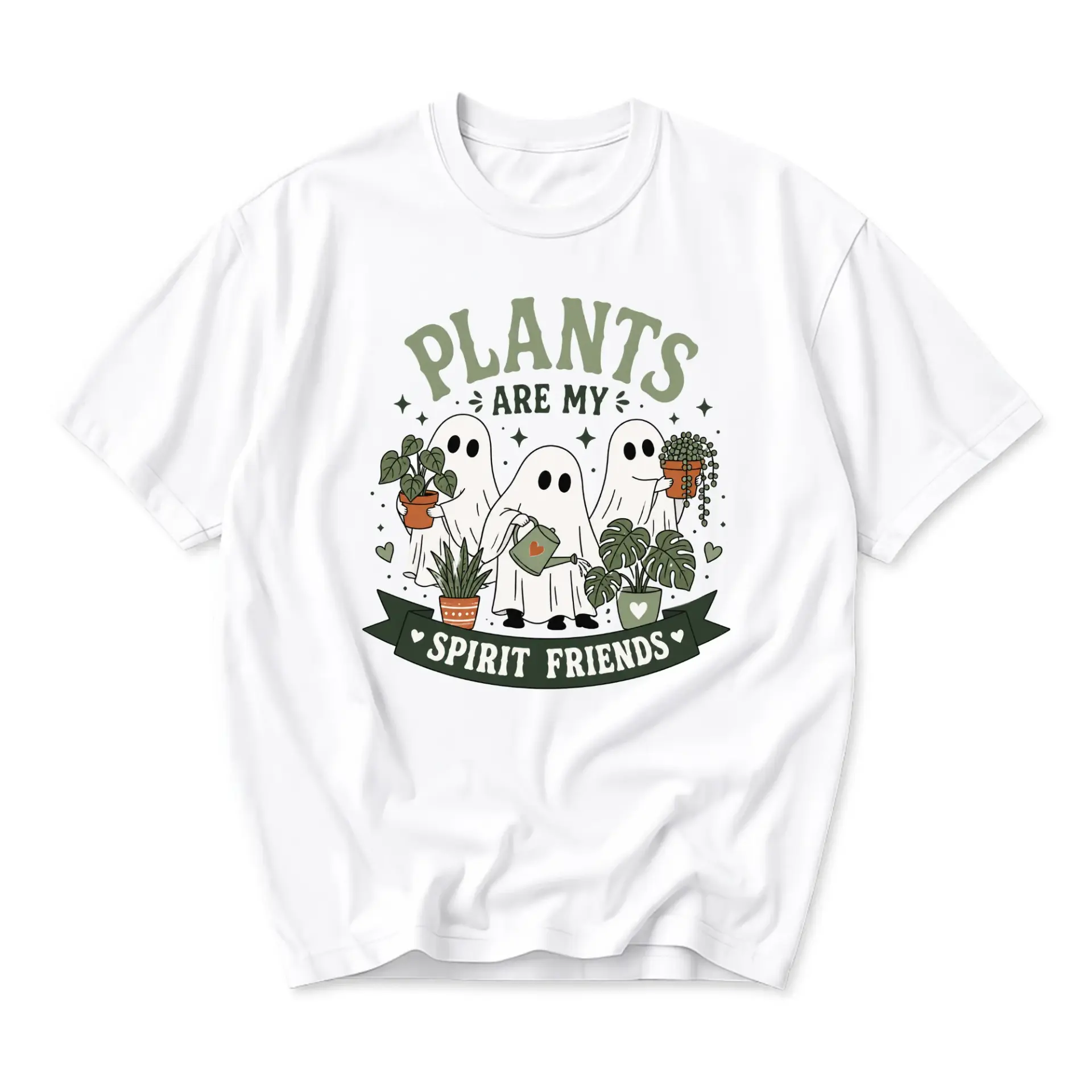 Graphic Tee Plants Are My Spirit Friends Botanical Ghost Illustration Unisex Crew Neck Short Sleeve Casual Cotton Shirt