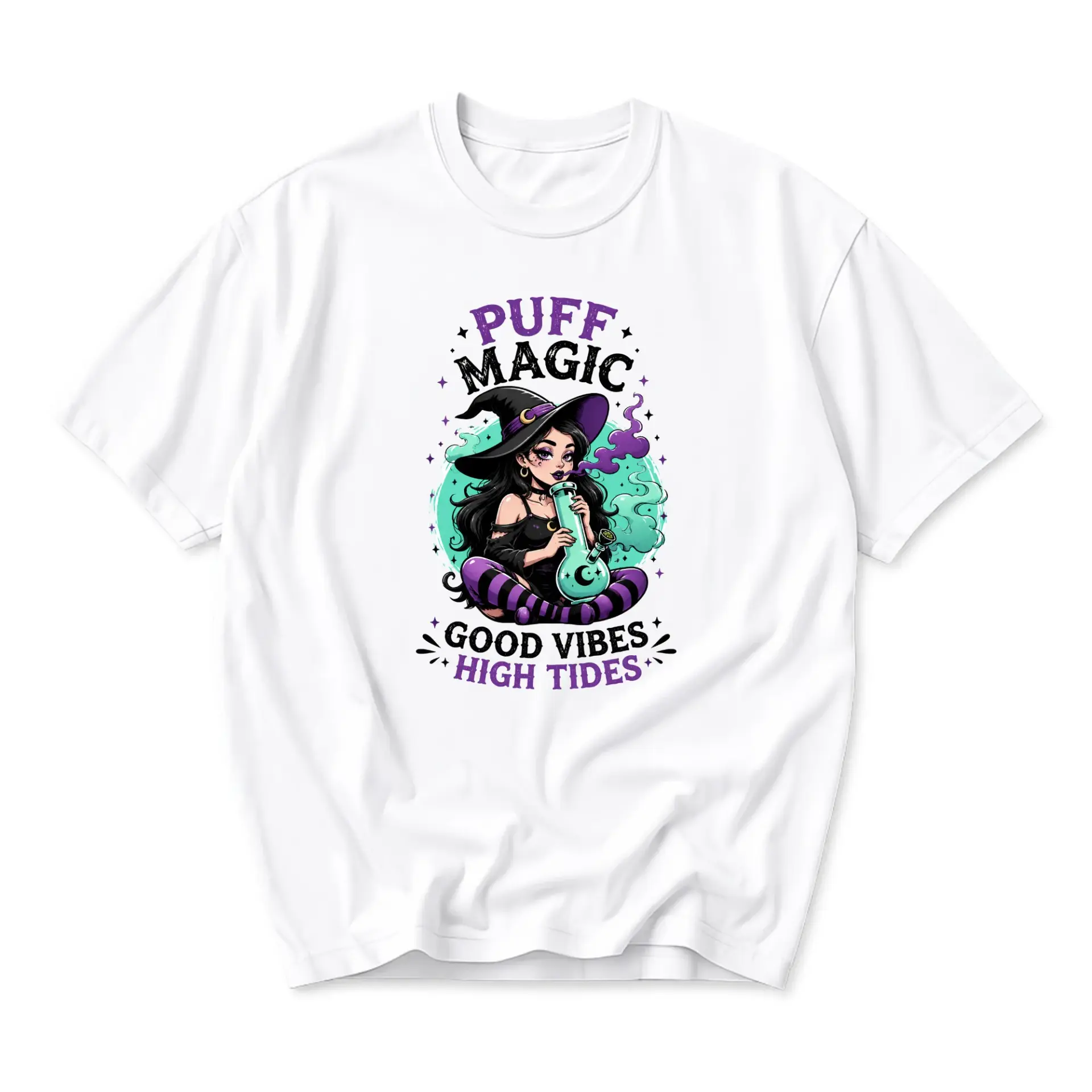 Funny Shirt Puff Magic Good Vibes High Tides Graphic Tee Unisex Casual Crew Neck Short Sleeve Cotton Apparel White
