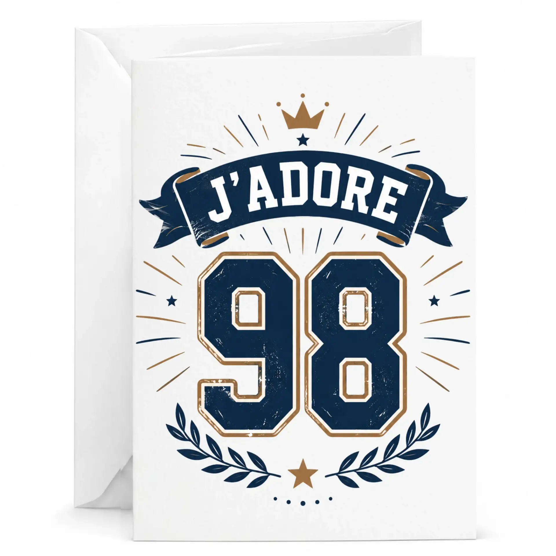 Birthday Card Featuring Vintage Athletic Style J'adore 98 Graphic Design for Celebrating Special
