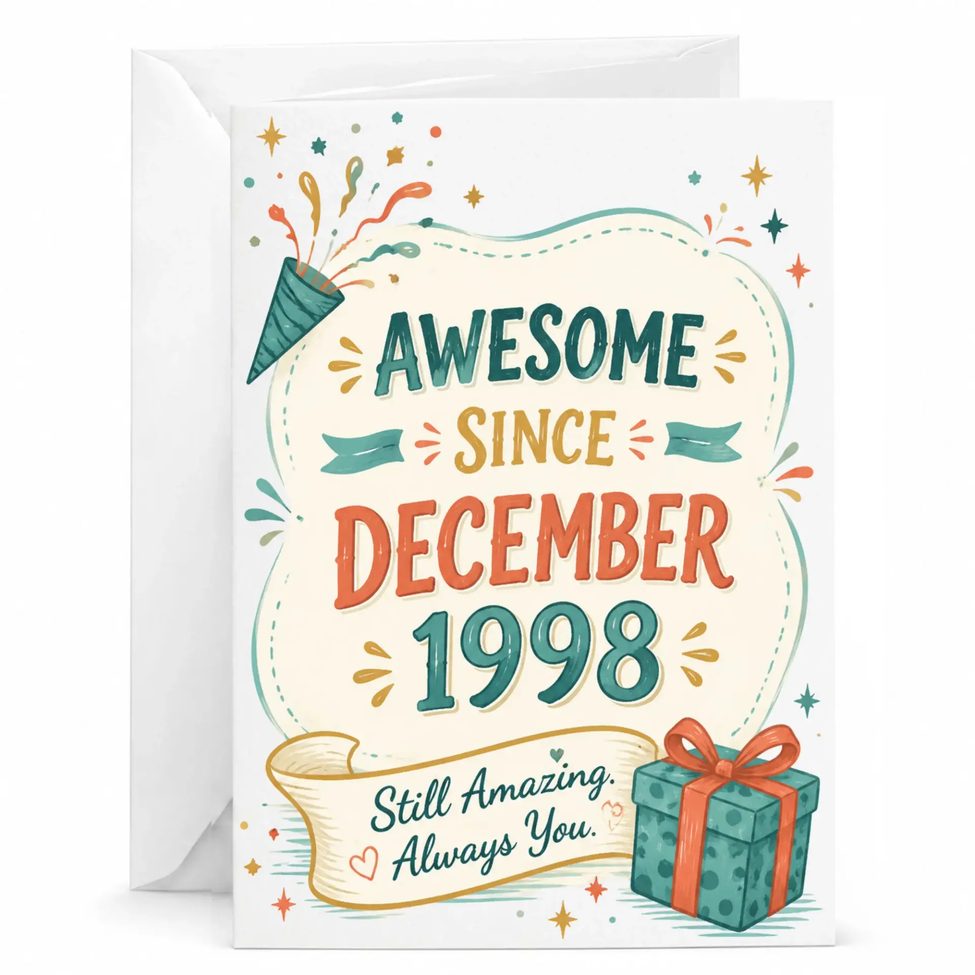 Birthday Card Awesome Since December 1998 Greeting Card for Milestone Birthday Celebration, Folded Stationery with Envelope