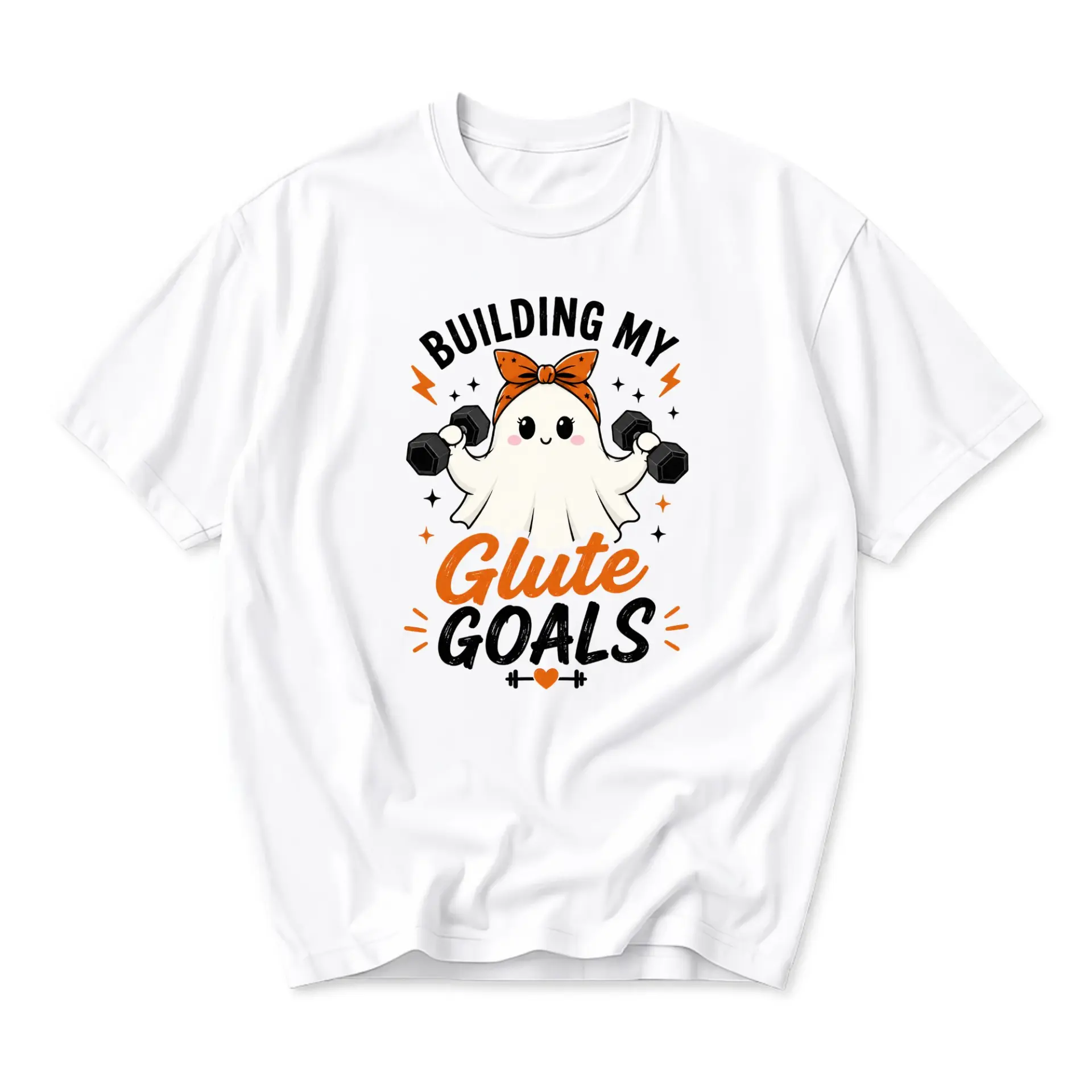 Graphic Tee Unisex Crew Neck T-Shirt Building My Glute Goals Fitness Ghost Design Casual Everyday Workout Apparel