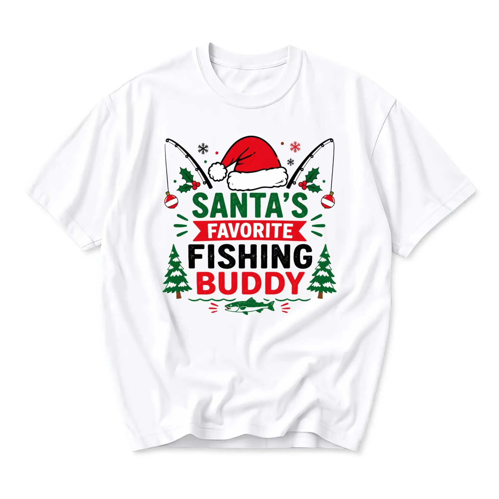 Funny Shirt Santa's Favorite Fishing Graphic Tee Holiday Seasonal Unisex