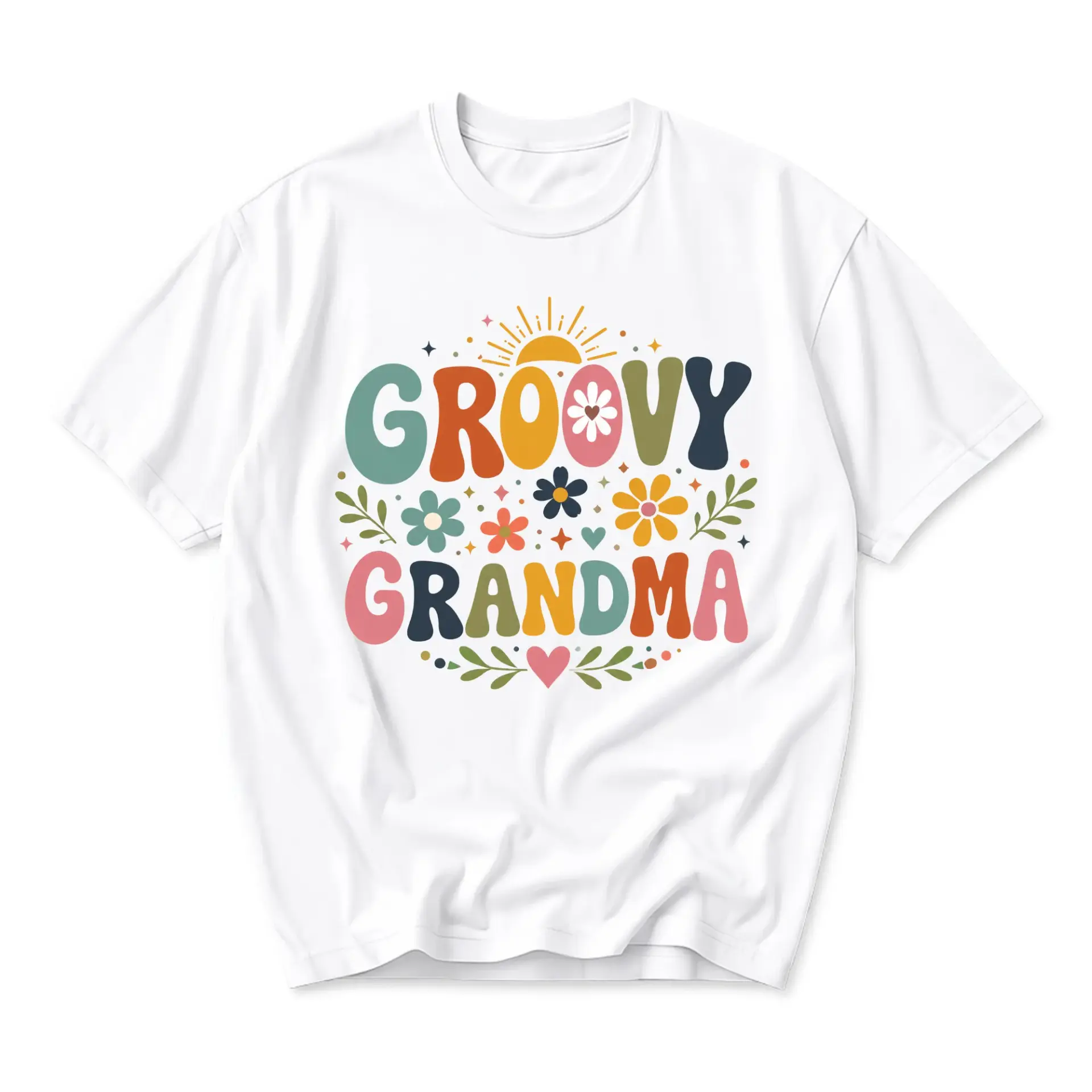 Graphic Tee Groovy Grandma Retro Style Unisex Crew Neck Short Sleeve Shirt