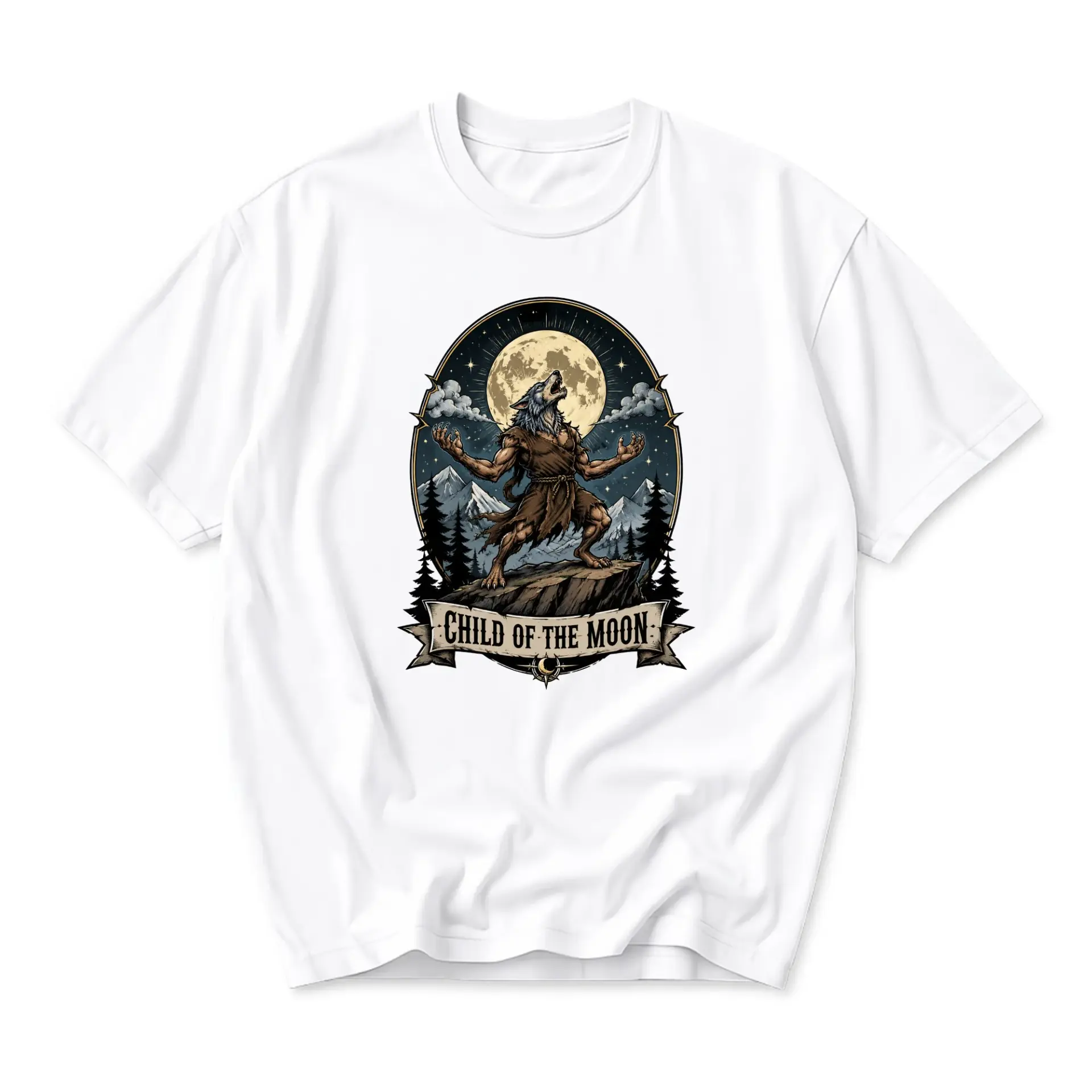Graphic Tee Child of the Moon Werewolf Illustration Unisex Crew Neck Short Sleeve Casual Cotton Blend Apparel