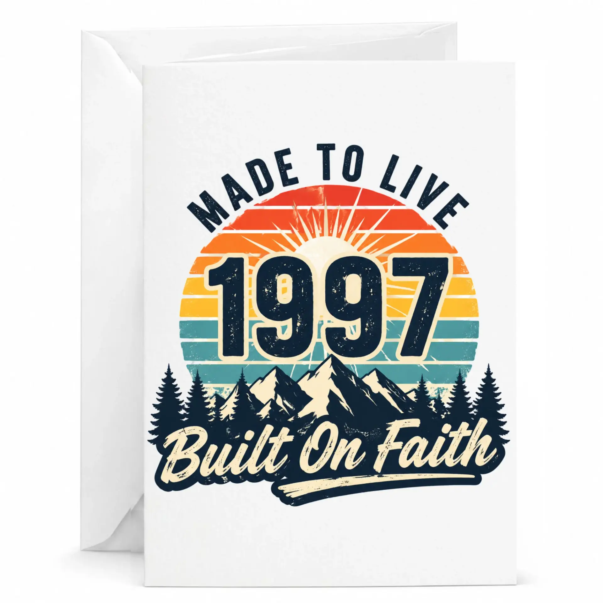 Birthday Card 1997 Vintage Retro Sunset Mountains Design Greeting Card for Milestone Celebration and Faith Inspired Gift