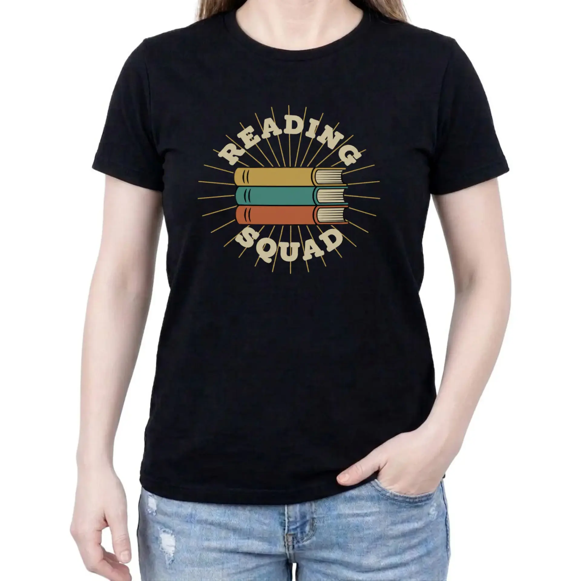 Graphic Tee Reading Squad Retro Book Lover Shirt Casual Unisex Crew Neck Top for Literature Enthusiasts Library Style