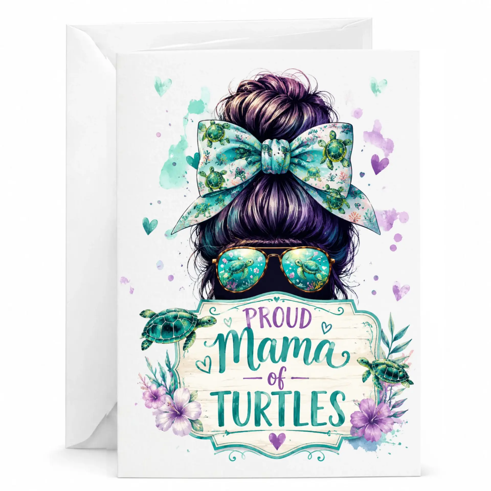 Greeting Card Proud Mama of Turtles Whimsical Sea Animal Watercolor Design for Special Occasions and Personal Messages