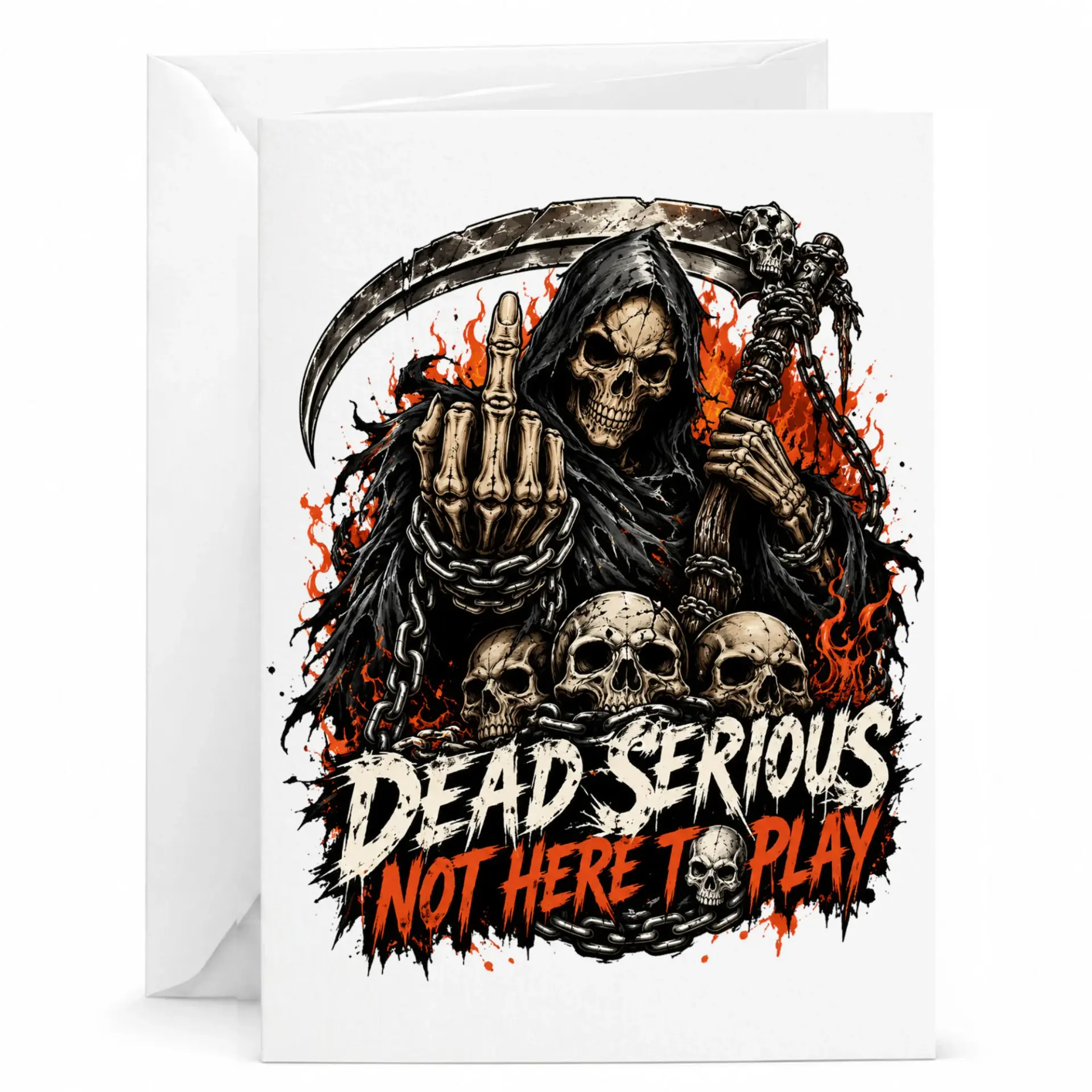 Funny Greeting Card Dead Serious Not Here to Play Grim Design Gothic Sarcastic Humor for Any Occasion