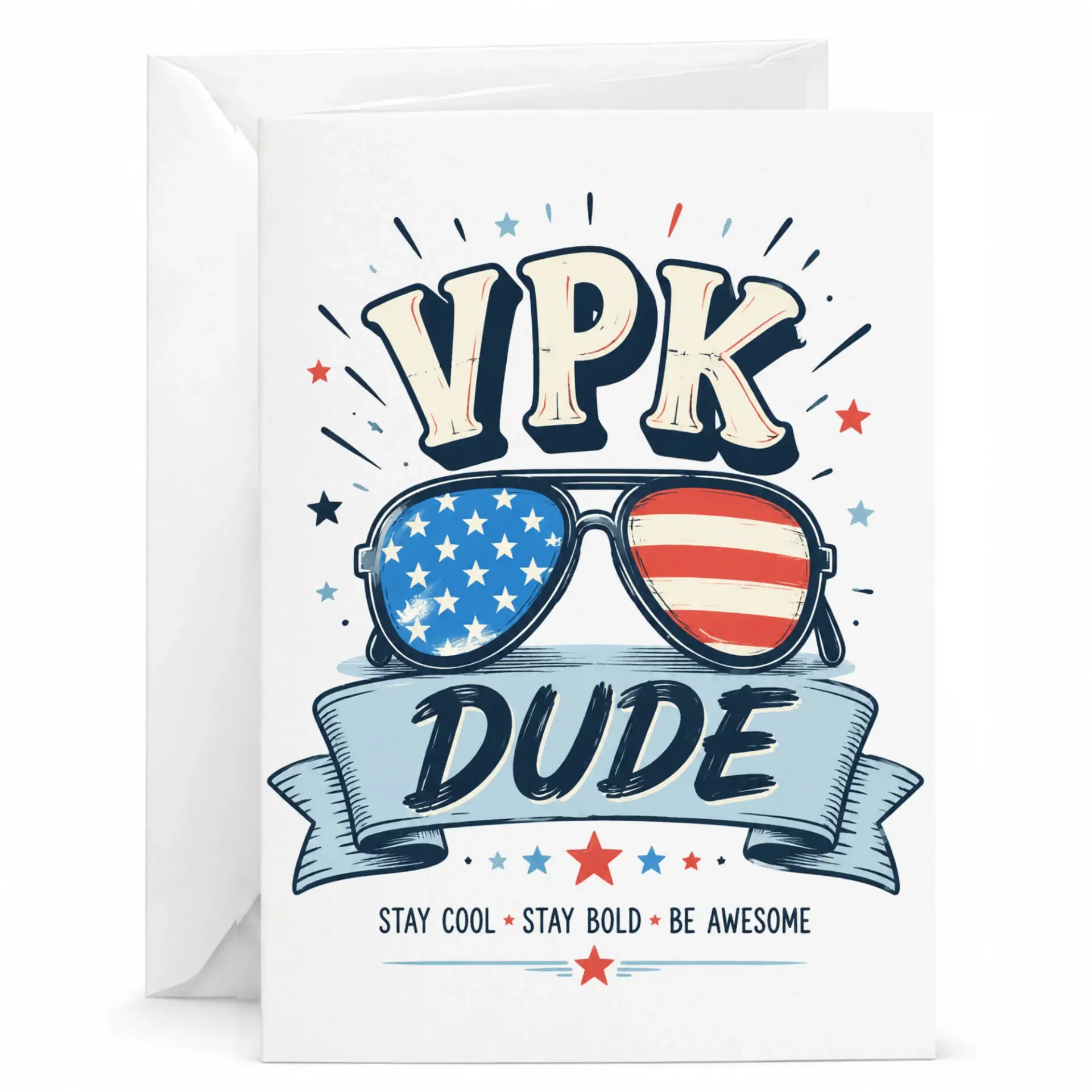 Greeting Card Vpk Patriotic Sunglasses Design Funny Stationery for Celebrations and Encouragement 5x7 Inch Folded