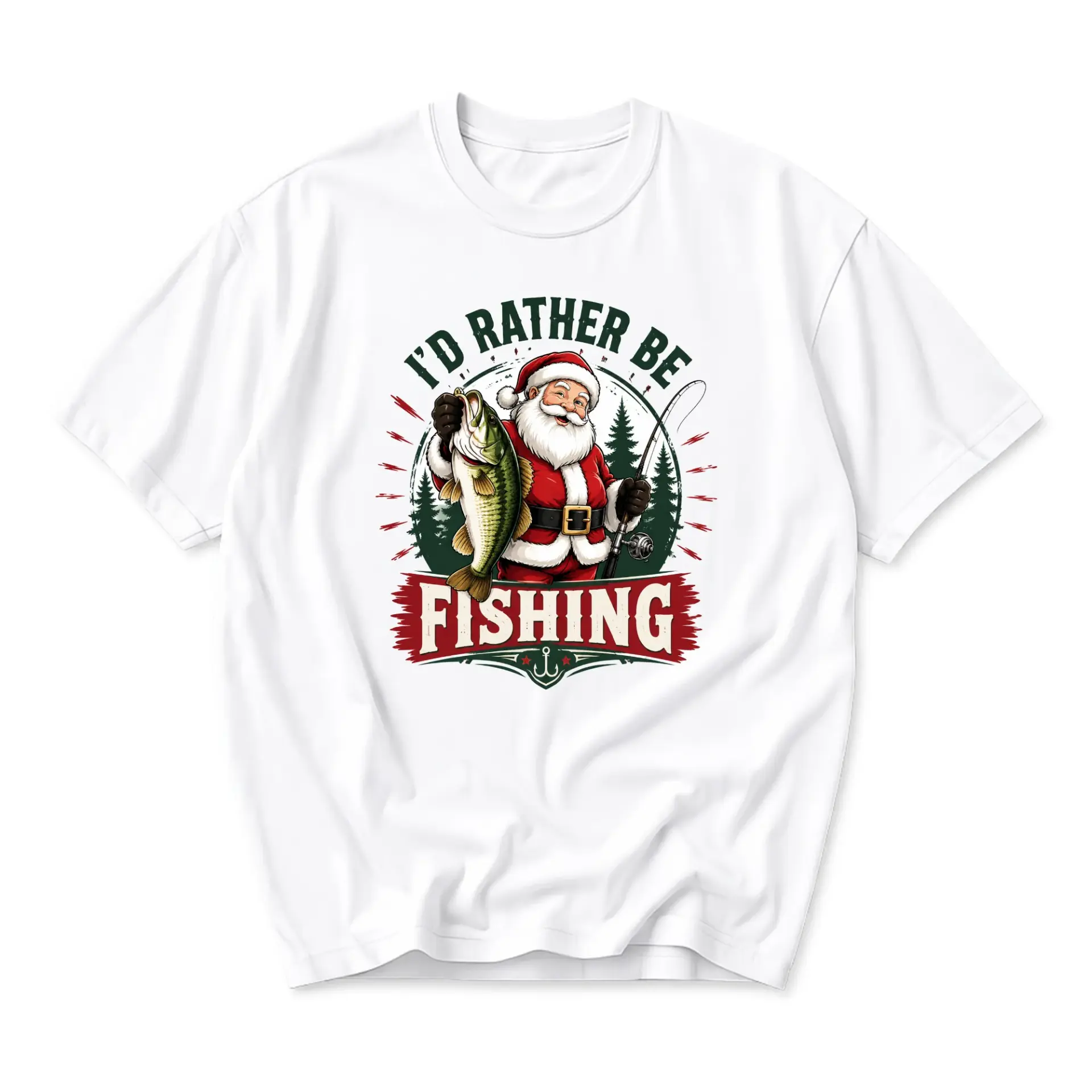 Funny Shirt Unisex Graphic Printed T-Shirt Featuring Santa Claus Fishing