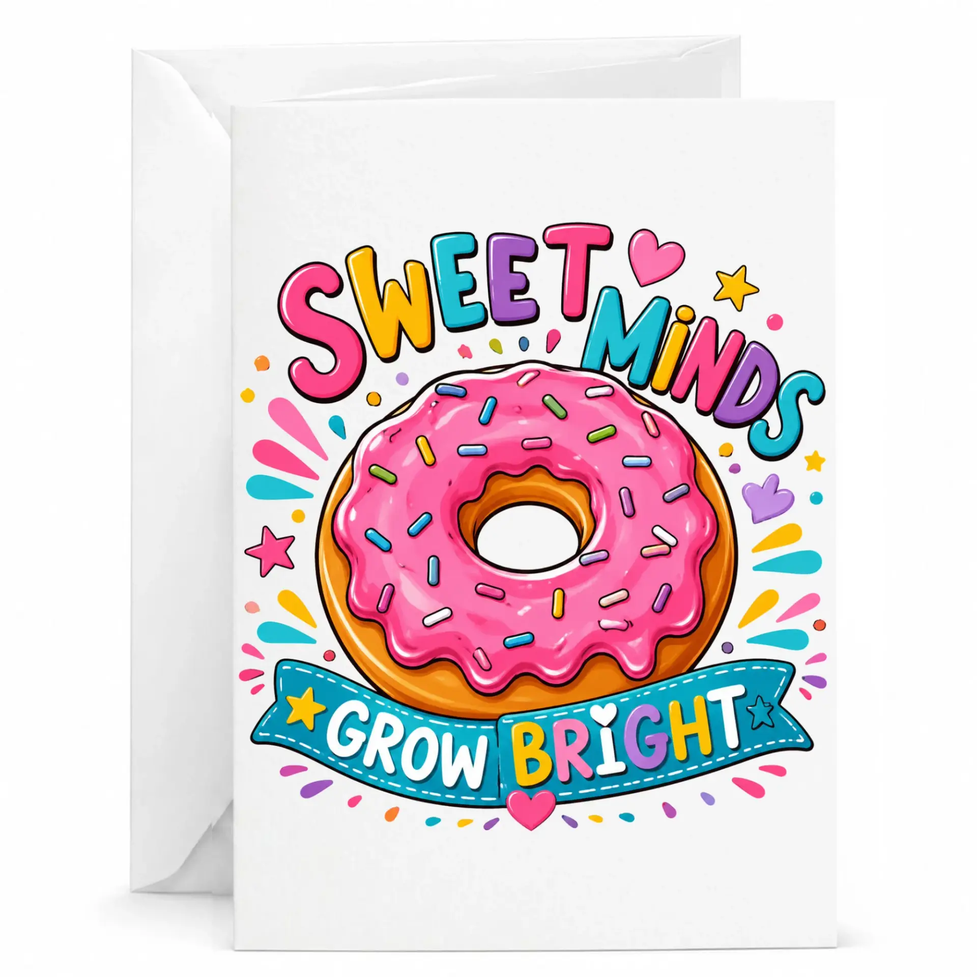 Greeting Card Sweet Minds Bright Donut Illustration Colorful Inspirational Stationery for All Occasions