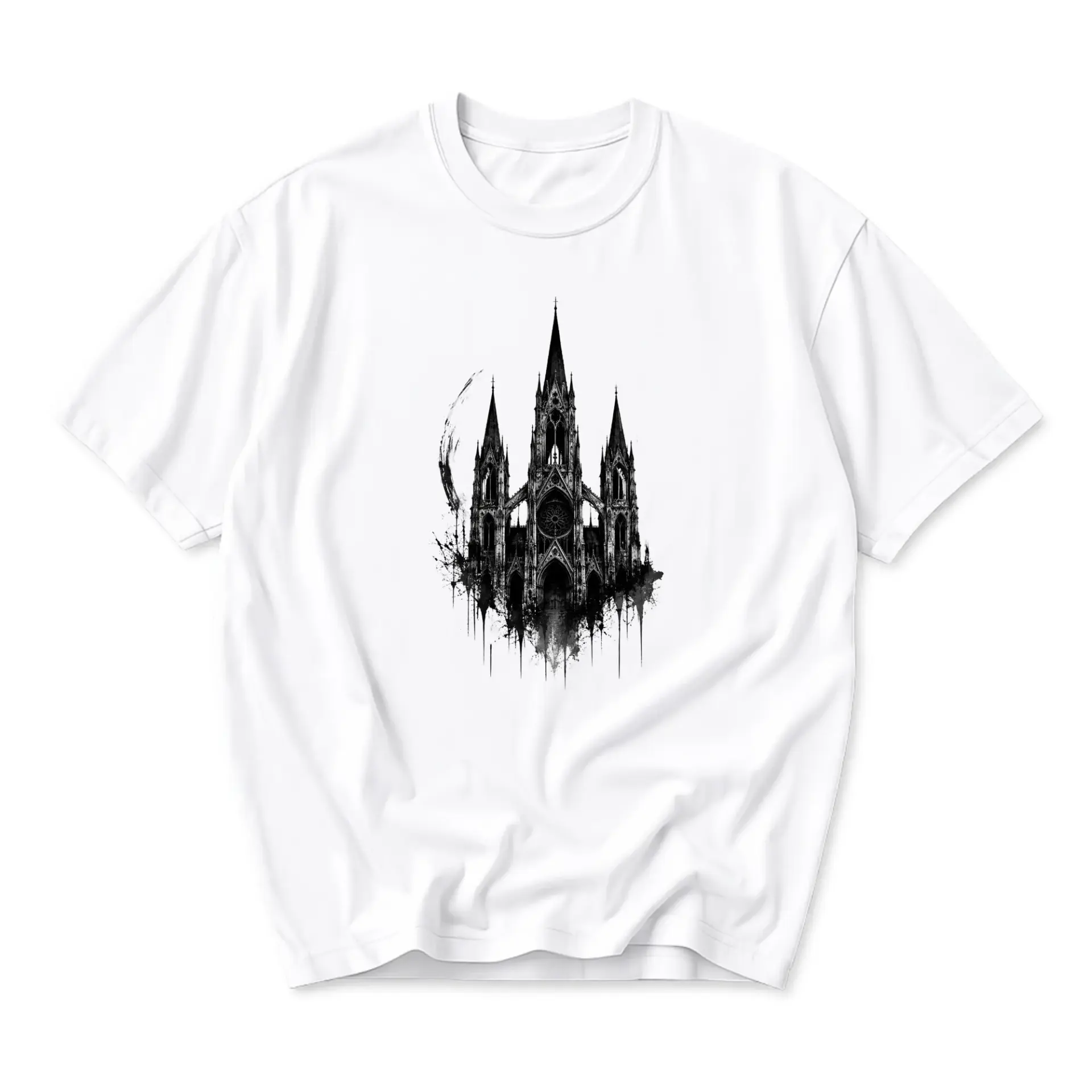 Graphic Tee Unisex Gothic Architecture Print T-Shirt Soft Cotton Blend Casual Short Sleeve Apparel for Everyday Wear