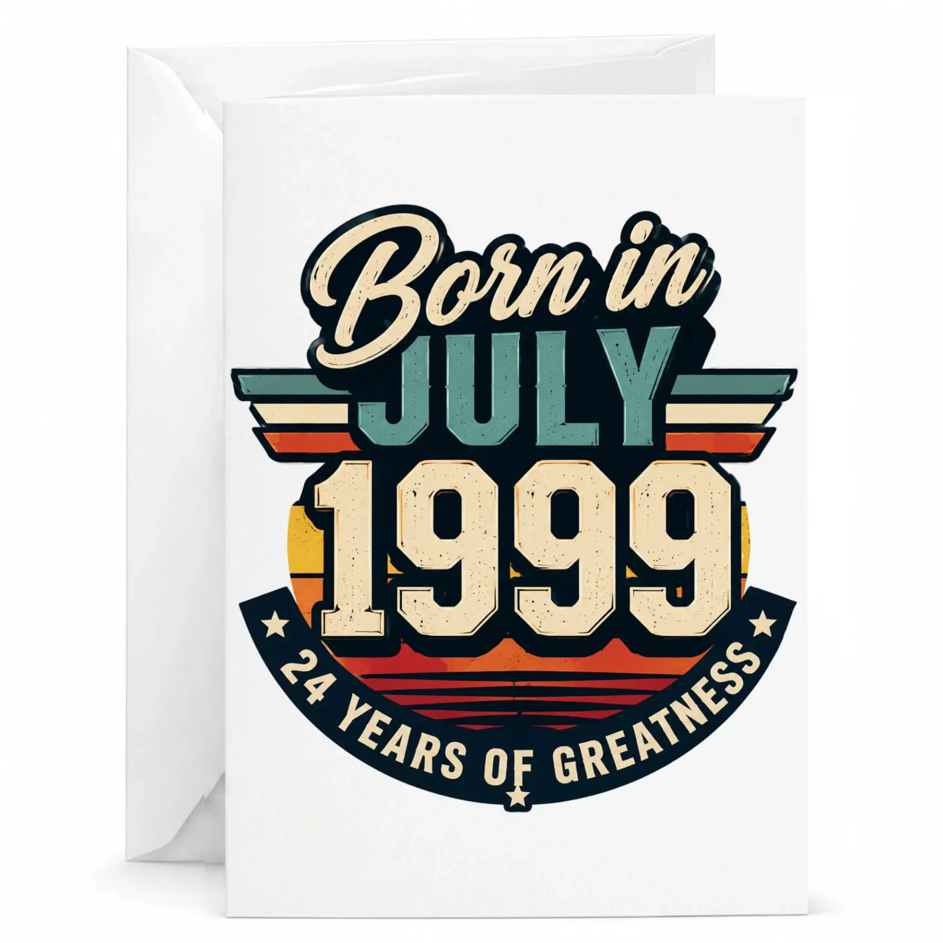 Birthday Card Born in July 1999 Twenty Fourth Birthday Greeting Card with Matching White Envelope for Milestone Celebration