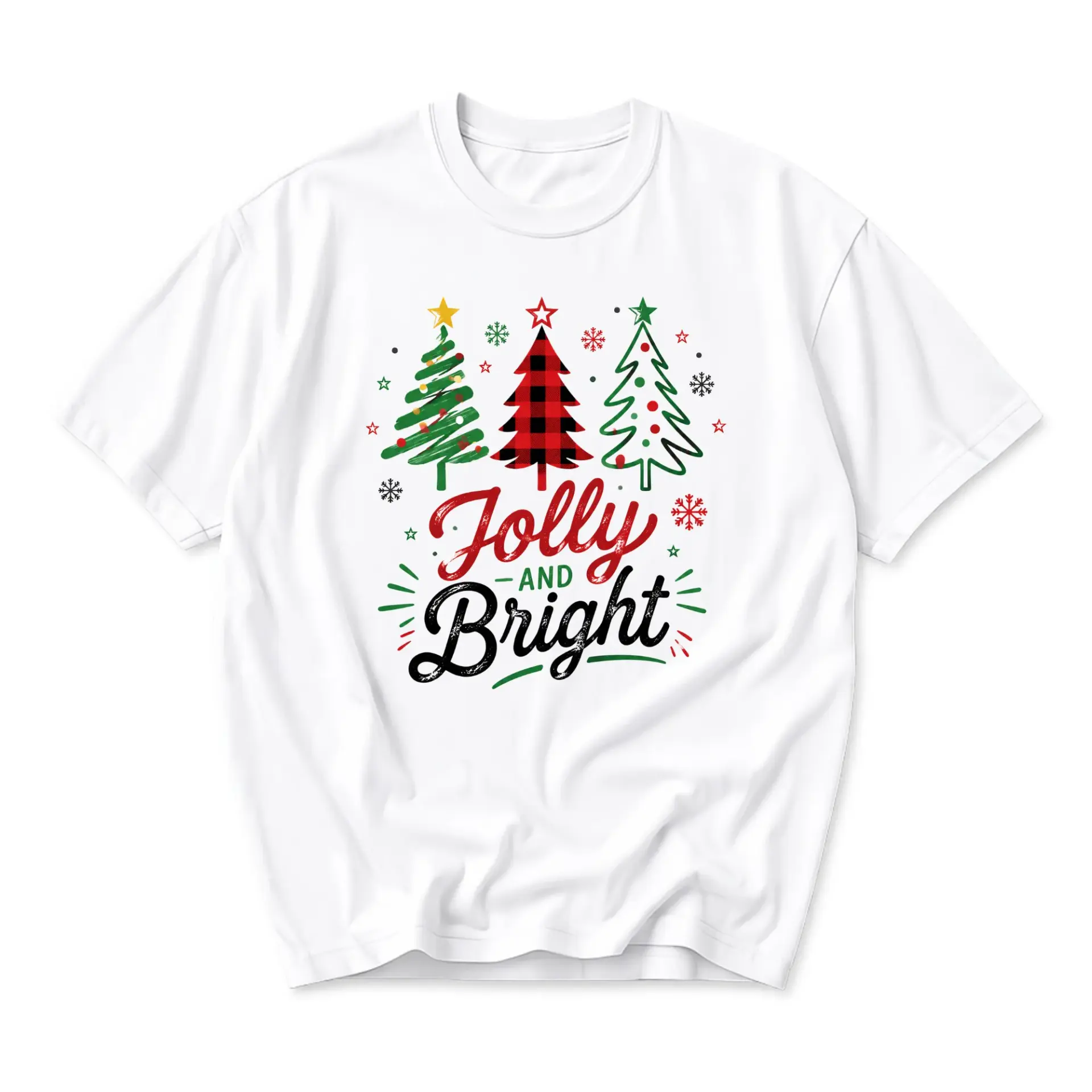 Graphic Tee Jolly and Bright Christmas Trees Print Unisex Crew Neck Shirt for Seasonal Casual Everyday Wear