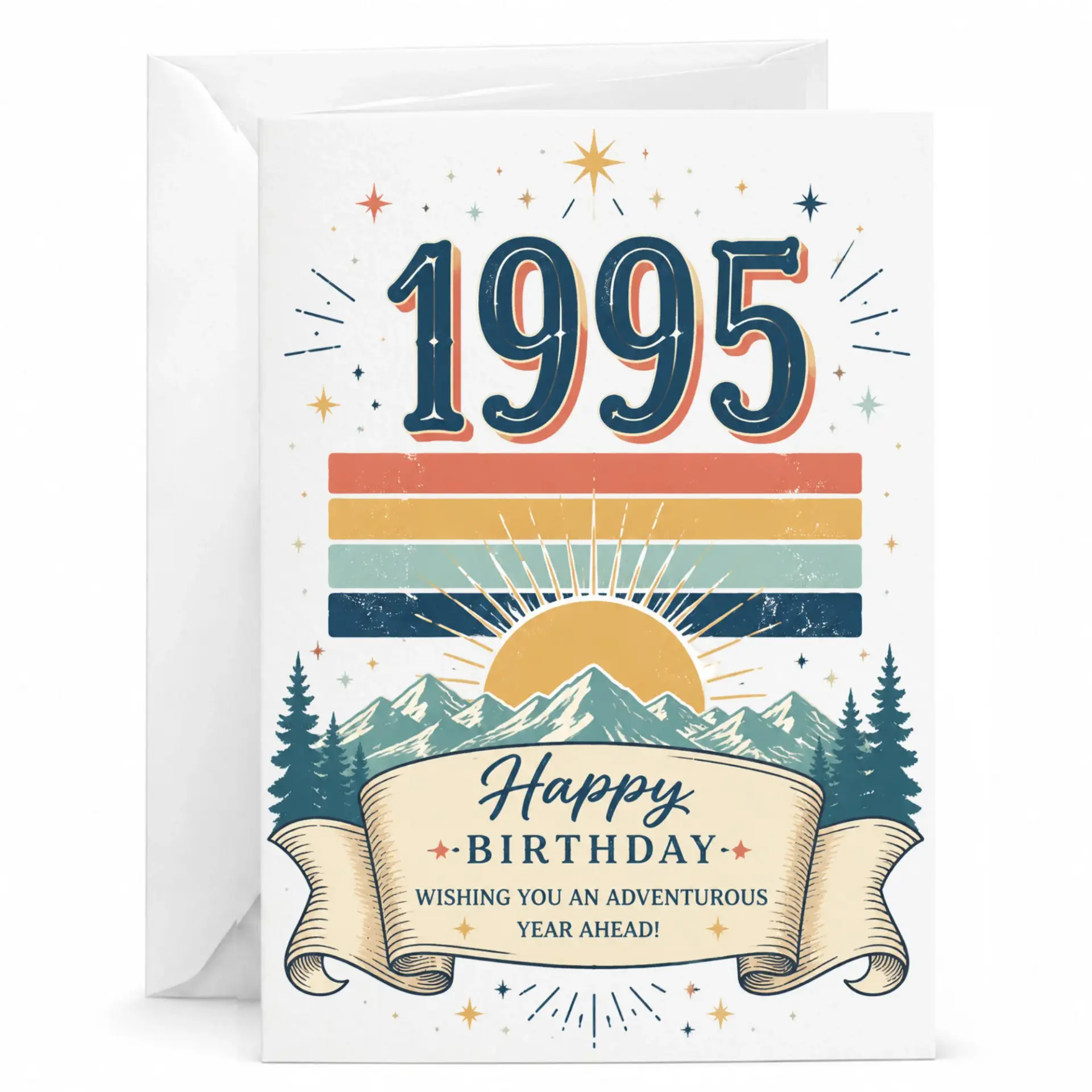 Birthday Card Vintage 1995 Mountain Theme Greeting Card for Milestone Birthday Adventure Enthusiast 5x7 Inches