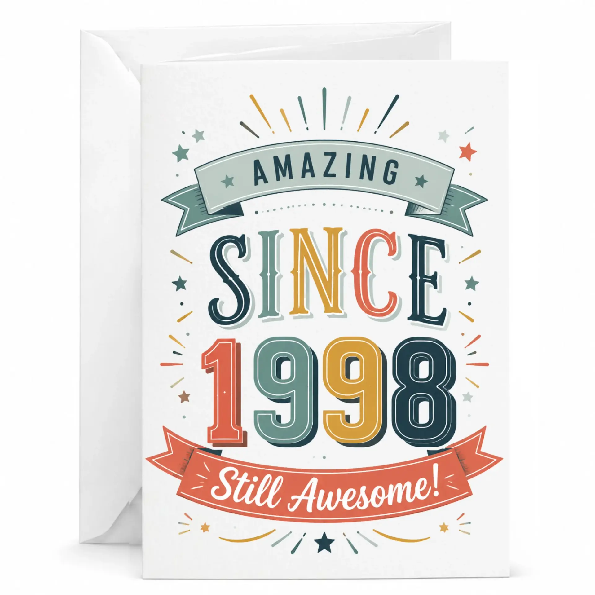 Birthday Card Amazing Since 1998 Vintage Style Greeting Card for Milestone Celebration with Matching White Envelope