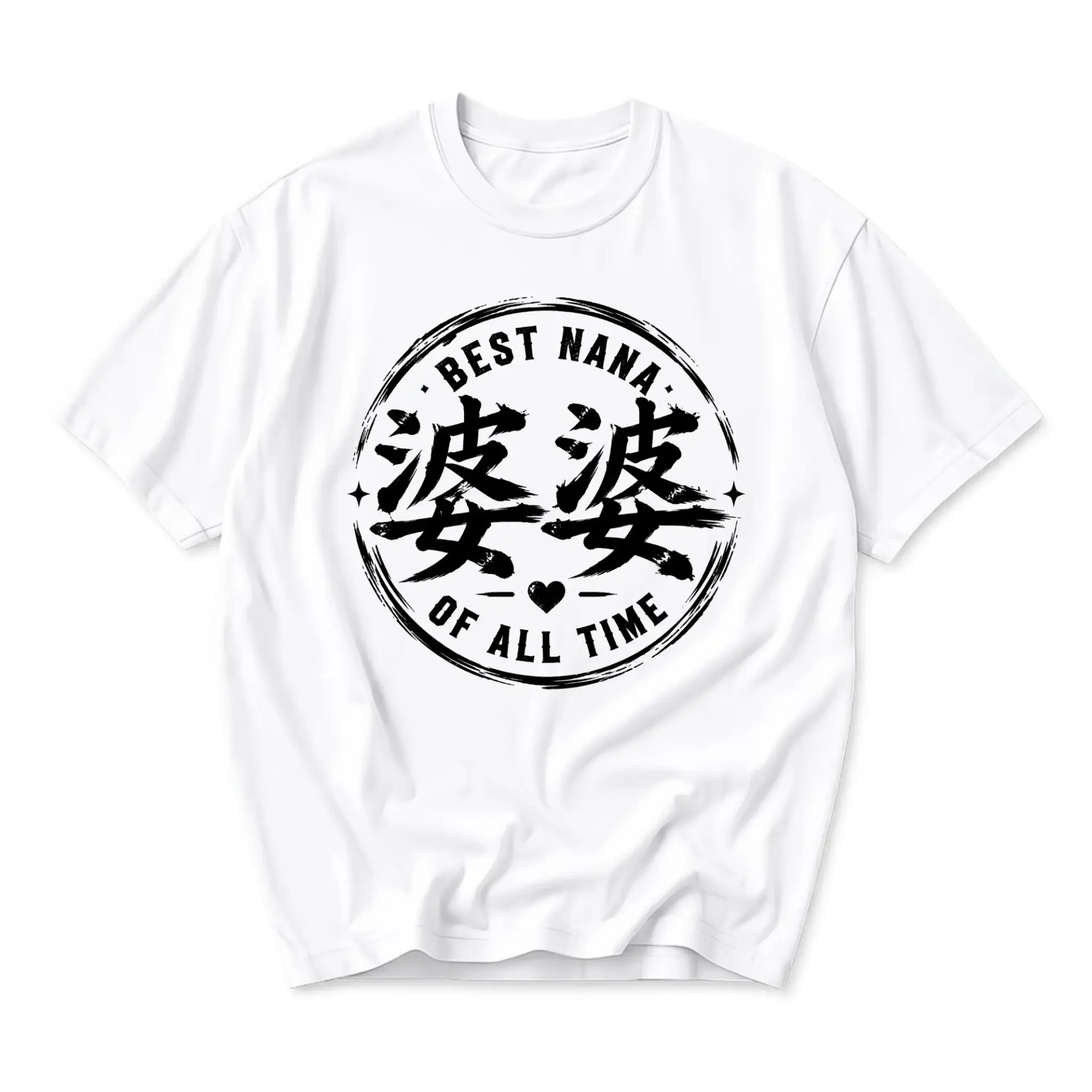 Graphic Tee Best Nana of All Time Japanese Calligraphy Style Print Unisex Casual Crew Neck Comfortable Cotton Shirt