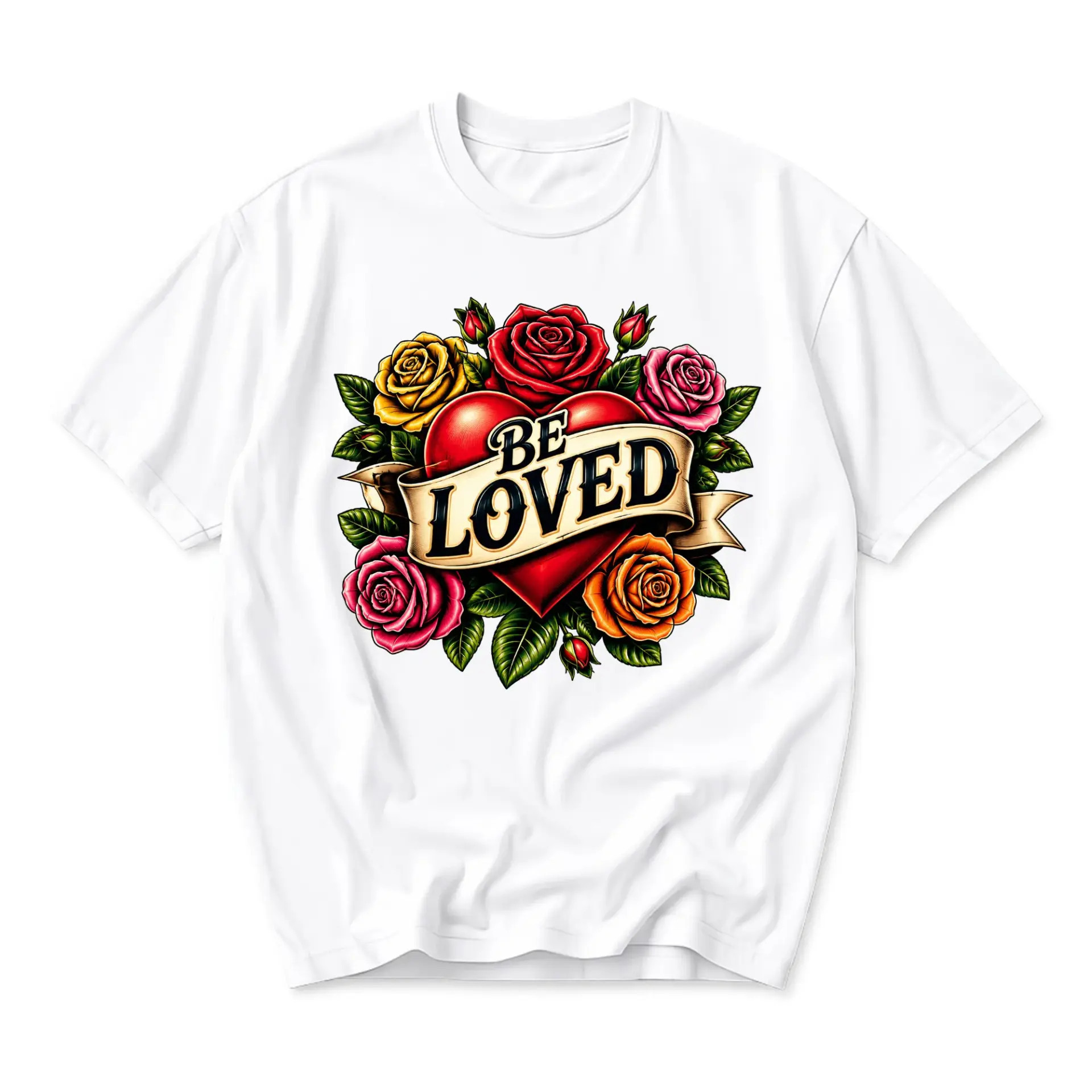 Graphic Tee Be Loved Floral Heart Design Unisex Casual Everyday Shirt Comfortable Crew Neck Short Sleeve Cotton Top
