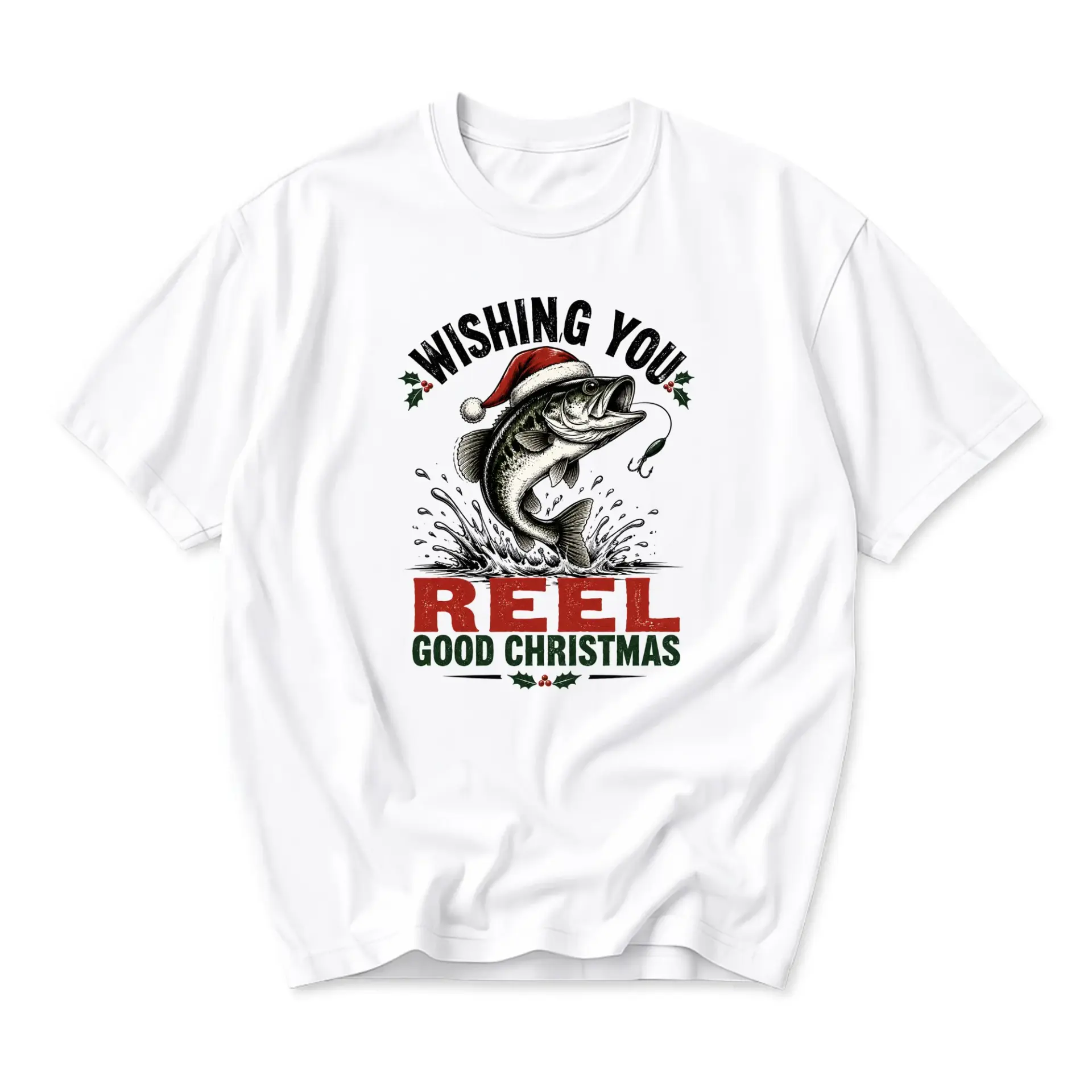 Funny Shirt Wishing You a Reel Good Christmas Graphic Tee Casual Unisex