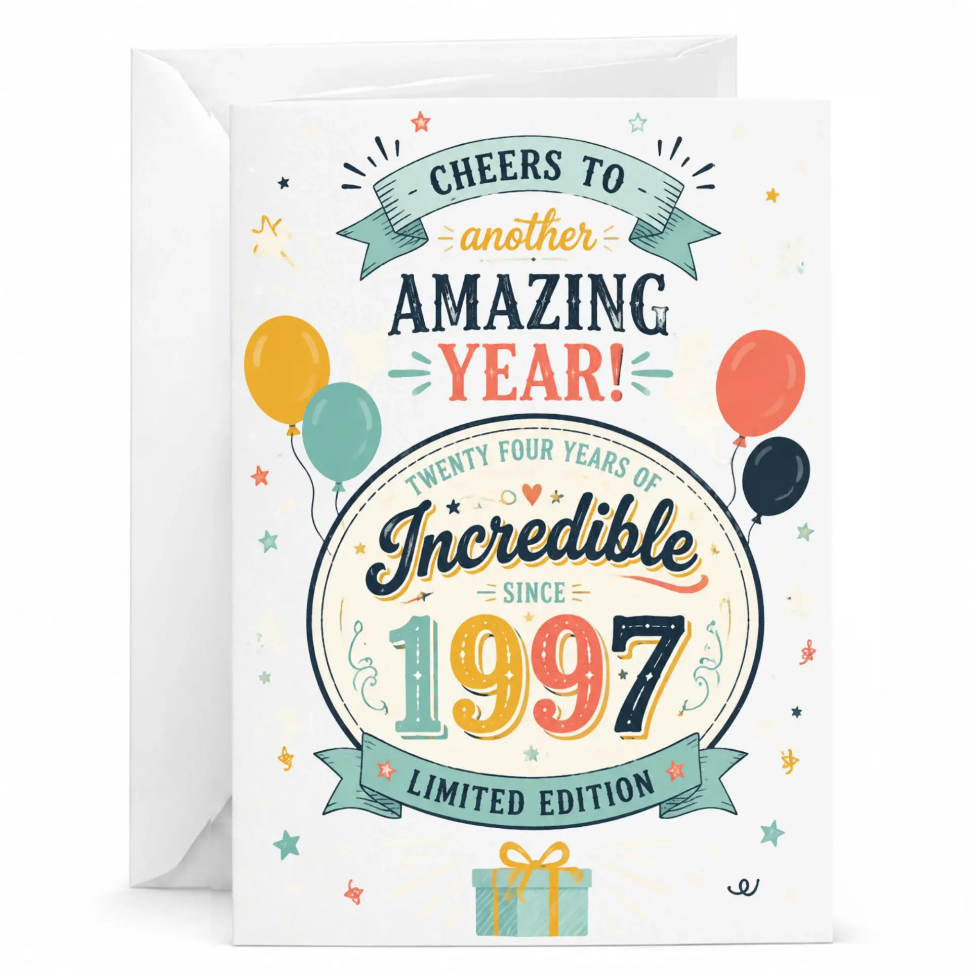 Birthday Card for 24th Birthday Cheers to Another Amazing Year 1997 Limited Edition Vintage Celebration Greeting Card