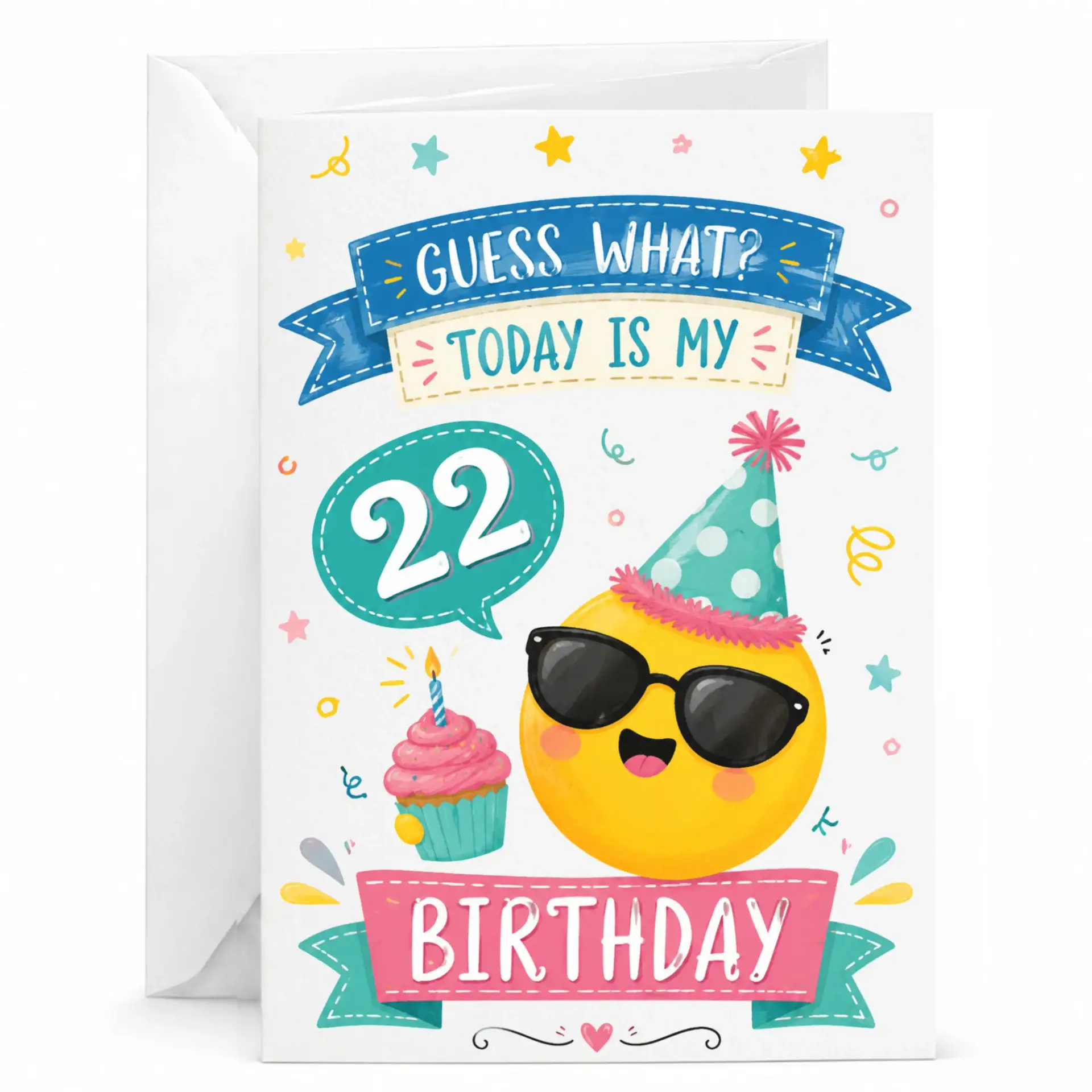 Birthday Card Funny 22nd Birthday Greeting Card with Envelope for Friend or Family Member Milestone Celebration