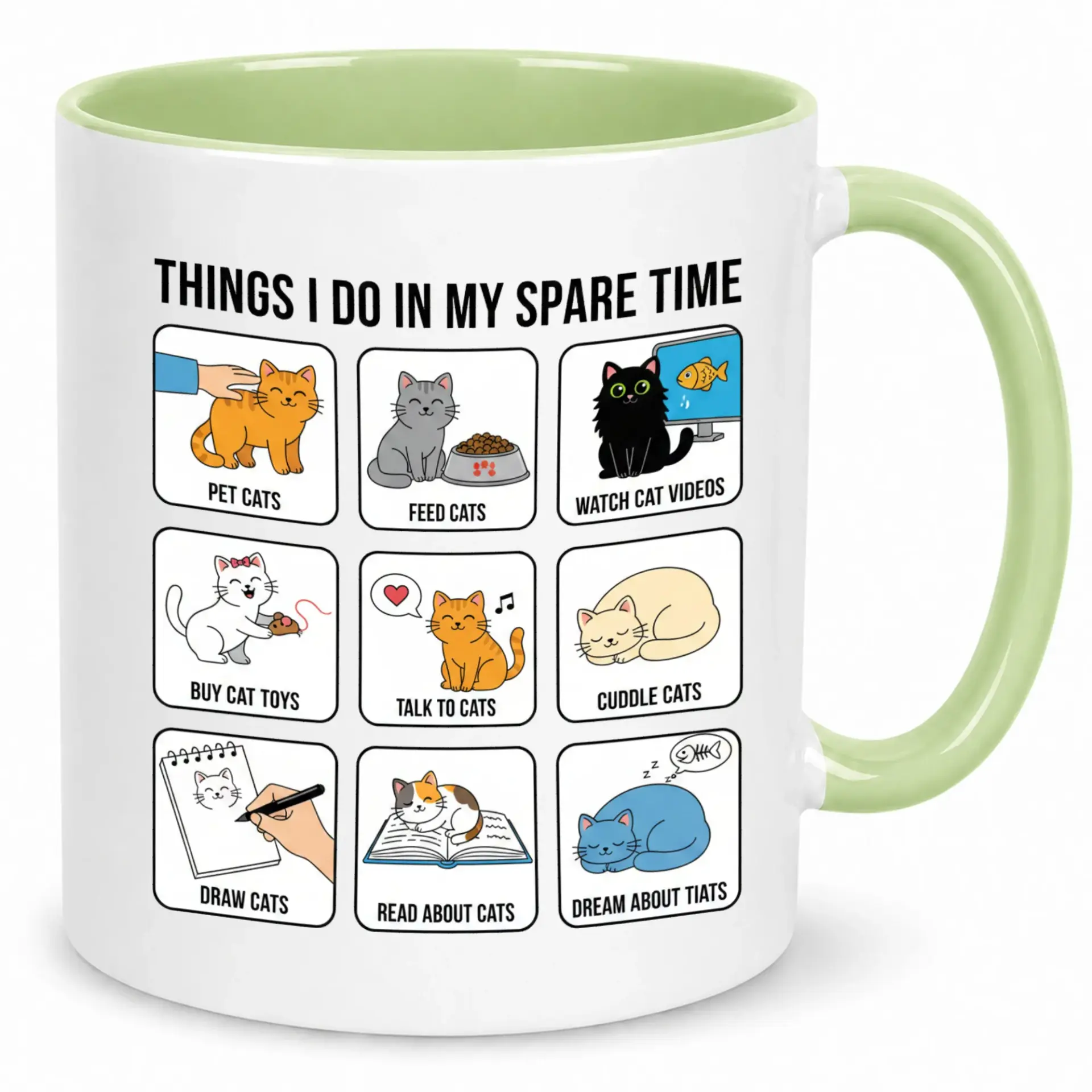 Funny Ceramic Coffee Mug 'things I Do in My Time' Cat Lover Illustrated Design Unique Pet Owner Gift 11oz or 15oz Beverage Cup