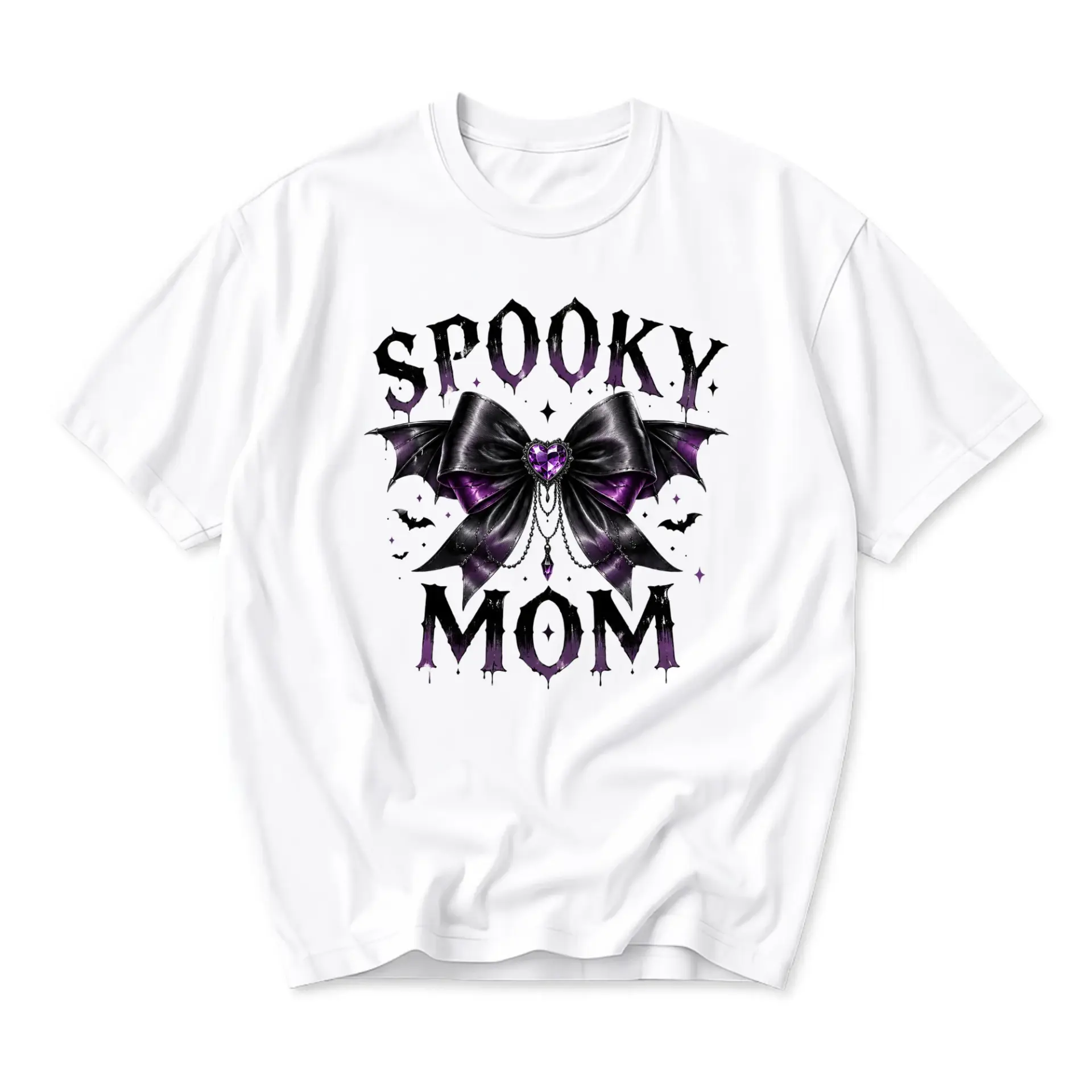 Spooky Mom Graphic Tee Unisex Crew Neck Short Sleeve Shirt for Casual Wear Gothic Style Halloween Inspired Print