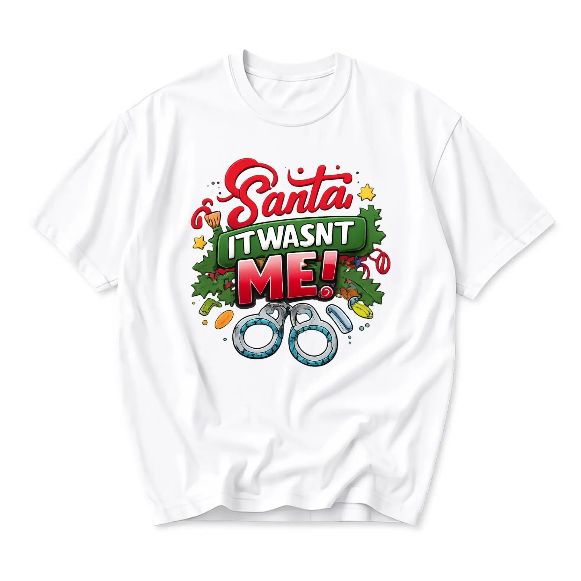 Funny Shirt Santa It Wasnt Me Graphic Tee Holiday Humor Unisex Crew Neck