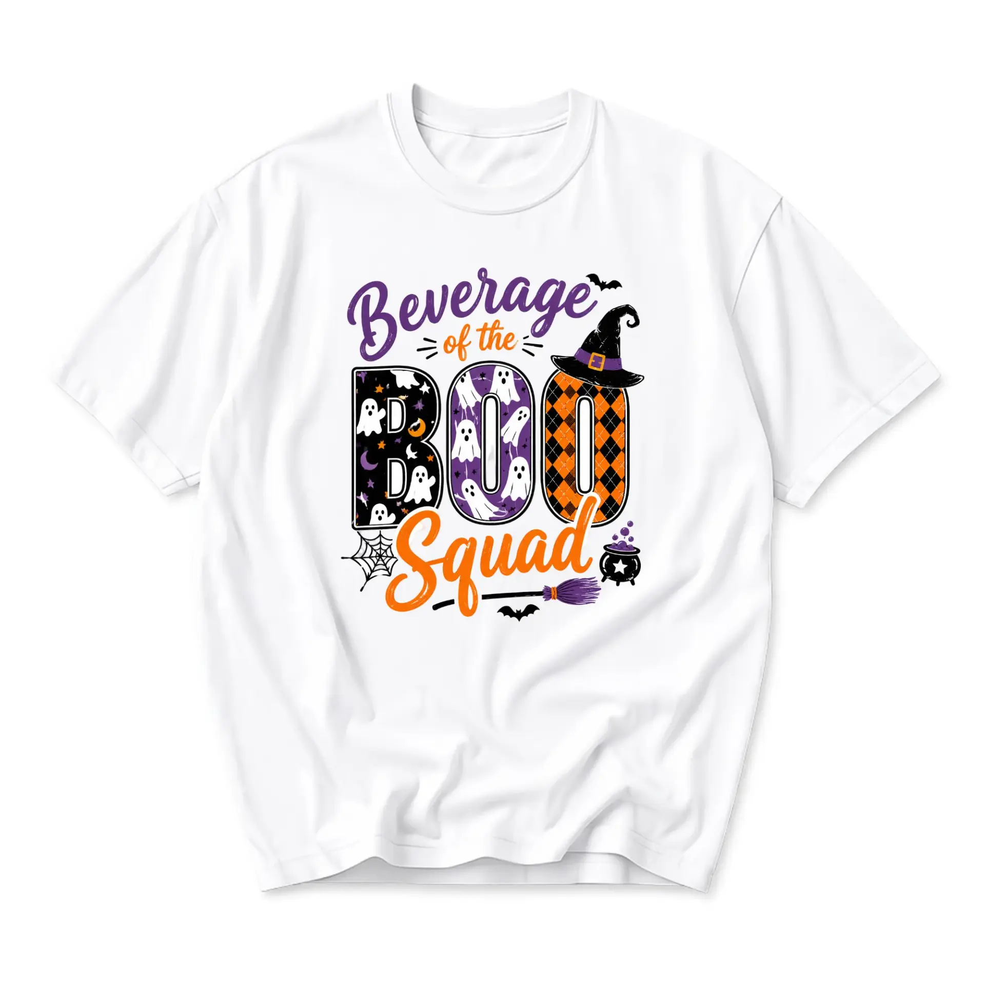 T-shirt Beverage of the Boo Squad Graphic Tee Halloween Party Top Casual Unisex Crew Neck Short Sleeve Shirt