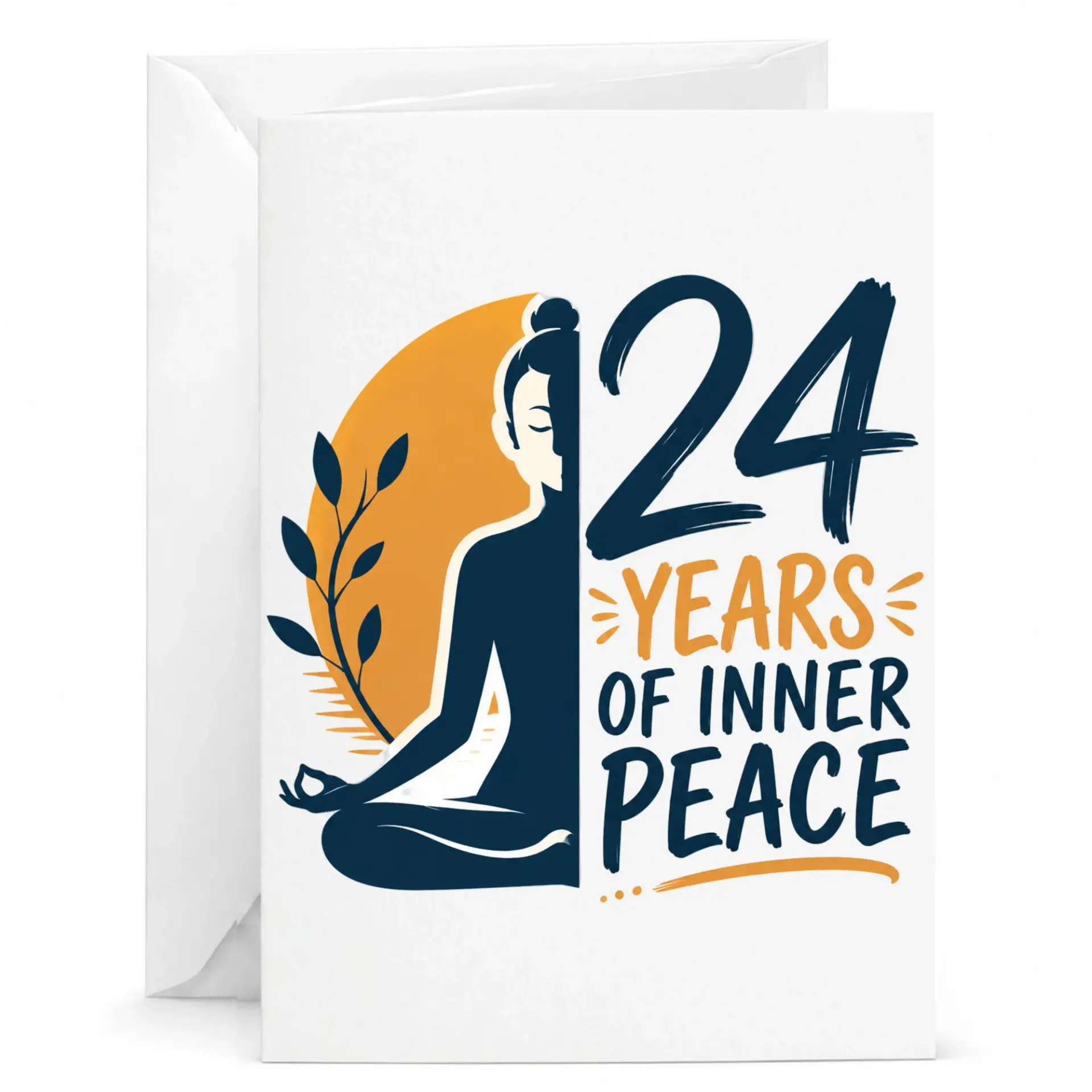 Greeting Card for 24th Birthday Meditation Yoga Theme 24 Years of Inner Peace Design Folded Note Card with Envelope