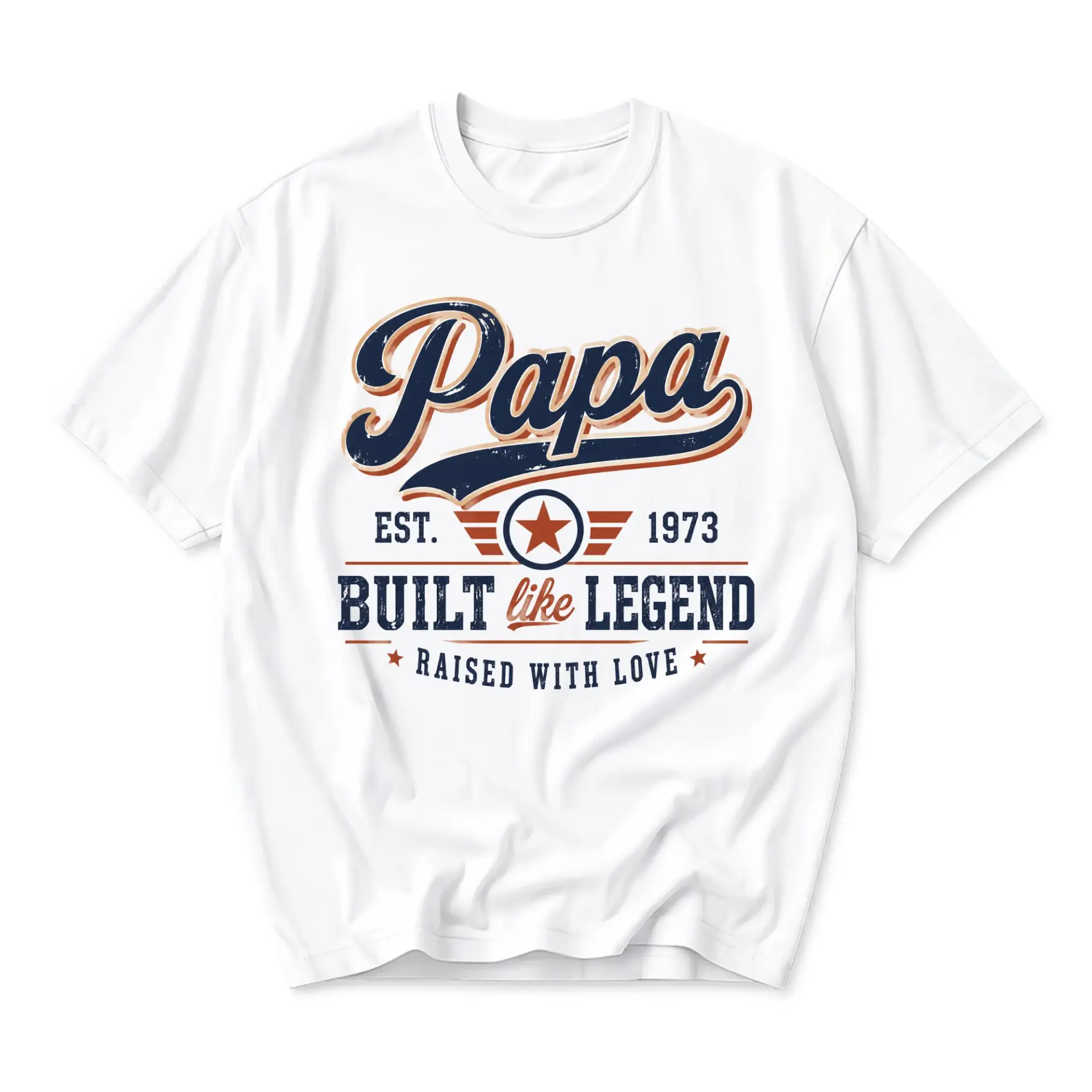 Funny Shirt Papa Est 1973 Built Like Legend Unisex Graphic Printed T-Shirt Casual Everyday Apparel for Father Figures