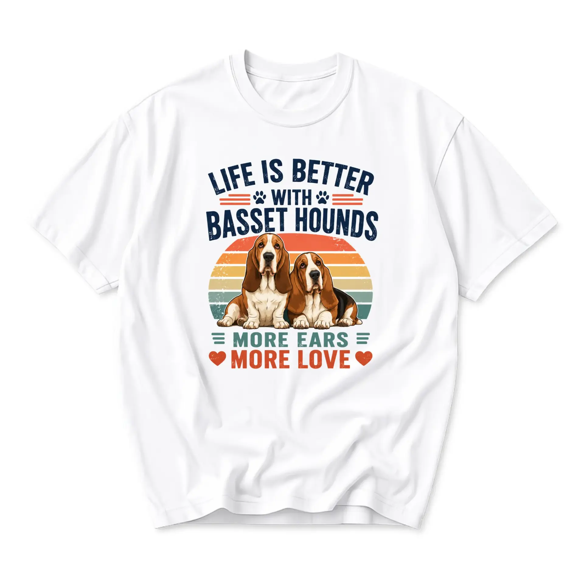 T-shirt Basset Hound Lover Graphic Tee Retro Dog Breed Art Unisex Crew Neck