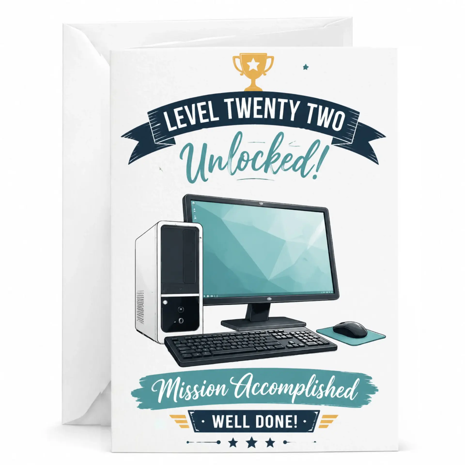 Funny Birthday Card Level Twenty Two Unlocked Gaming Achievement Greeting Card for Gamer Enthusiasts 5x7 Folded