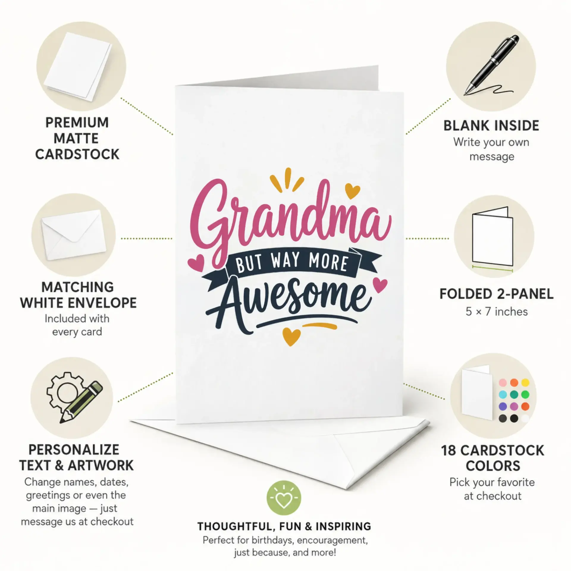 Funny Grandma Greeting Card with Envelope, Whimsical Typography Design for Thoughtful Personal Message Card