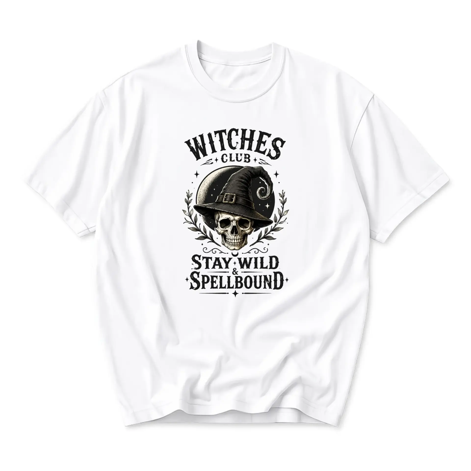 Graphic Tee Witches Club Skull Design Unisex Crew Neck Short Sleeve Cotton Casual Everyday Apparel White Shirt