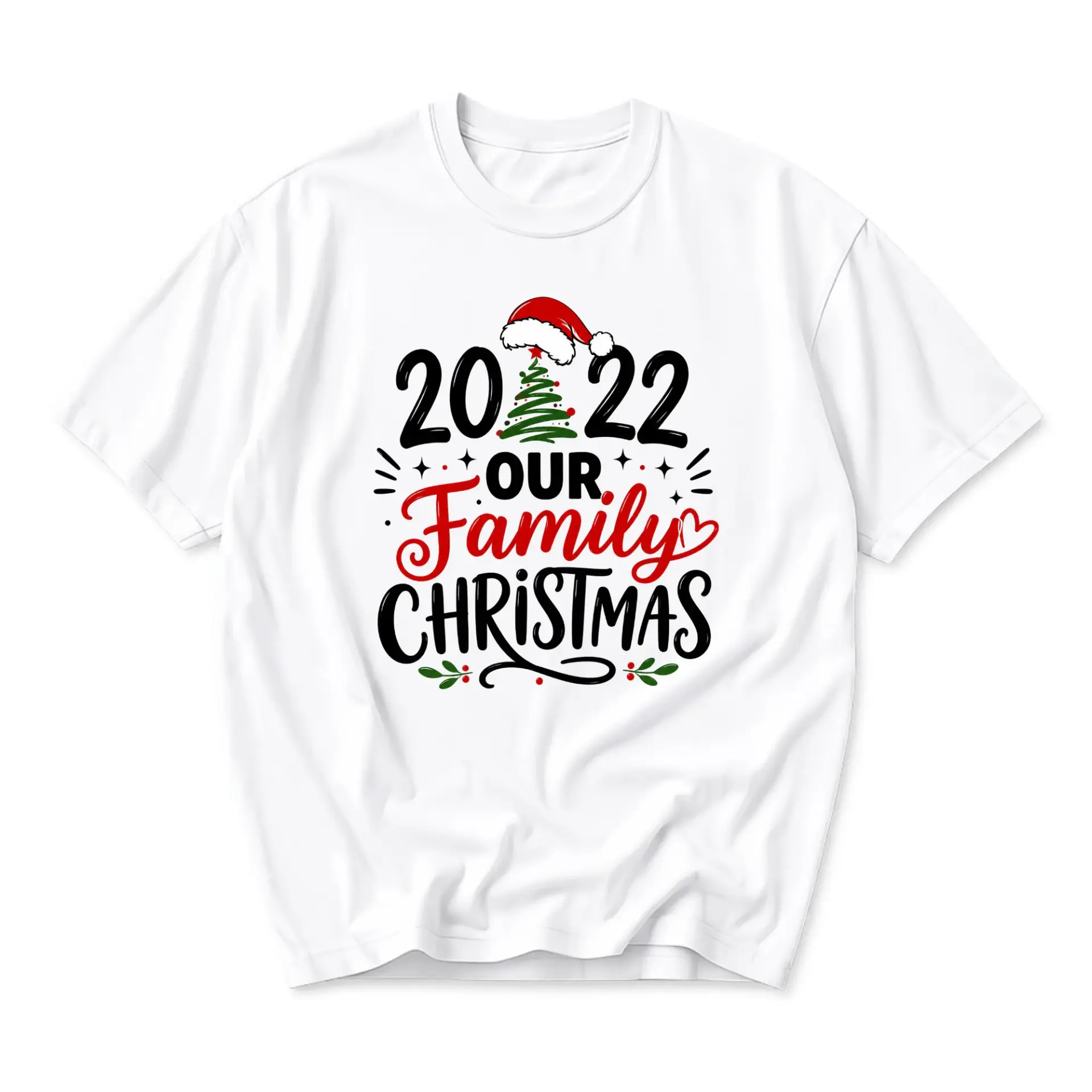 Graphic Tee Our Family Christmas 2022 Holiday Seasonal Unisex Crew Neck Casual Everyday Short Sleeve Cotton Shirt