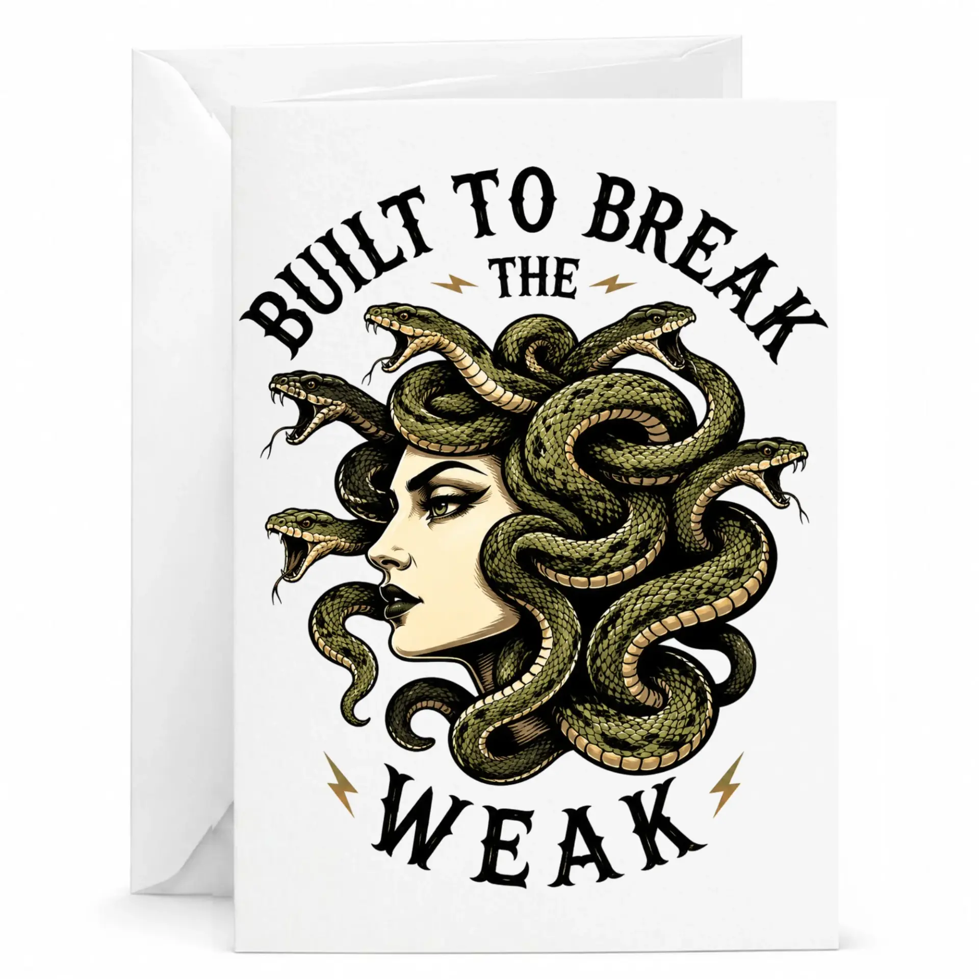 Funny Greeting Card to Break the Weak Gothic Mythological Design Premium Stationary for Personal Messages